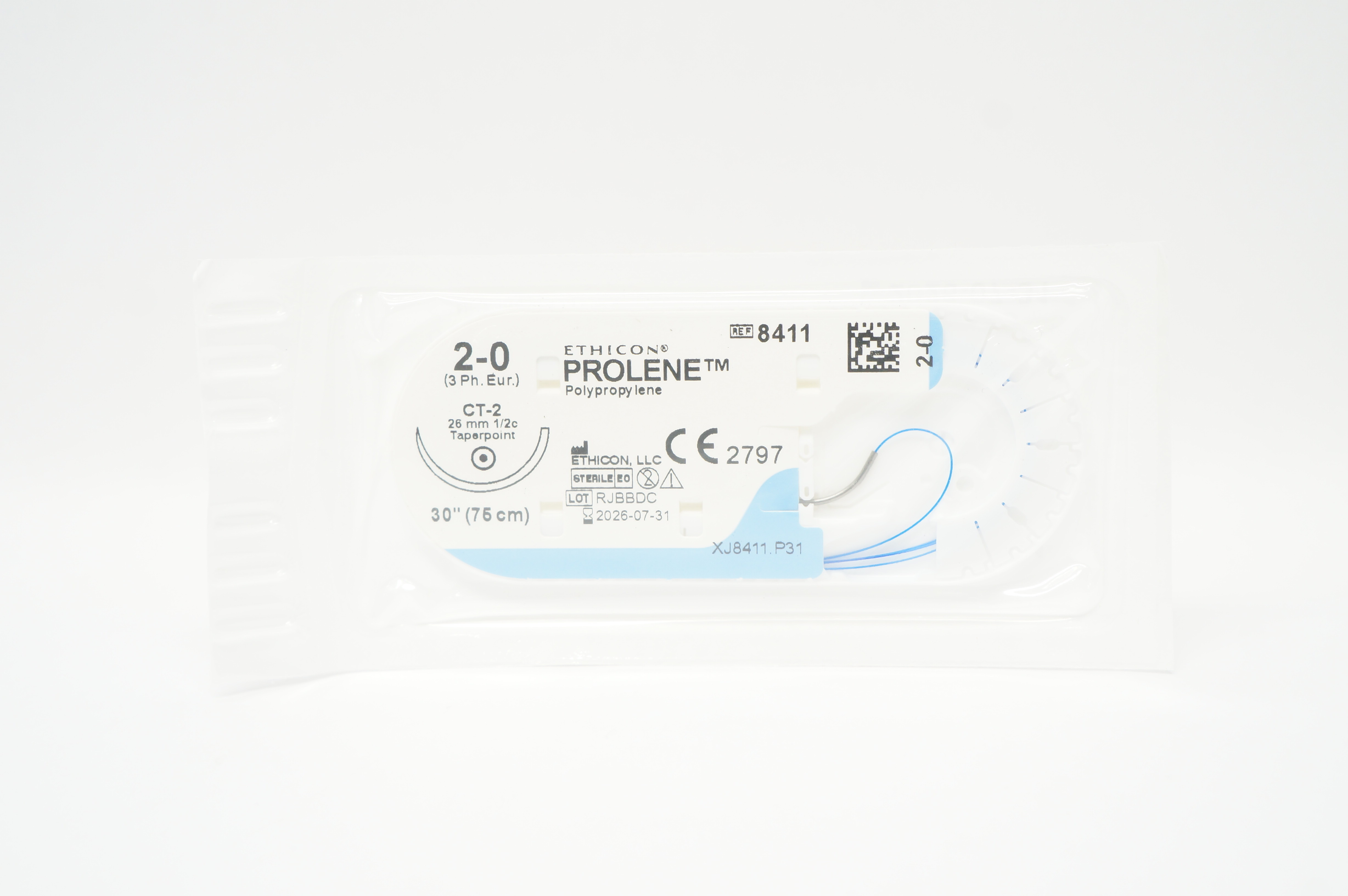 Ethicon 8411 2-0 PROLENE Polypropylene Stre CT-2 26mm 1/2c Taperpoint, 30inch