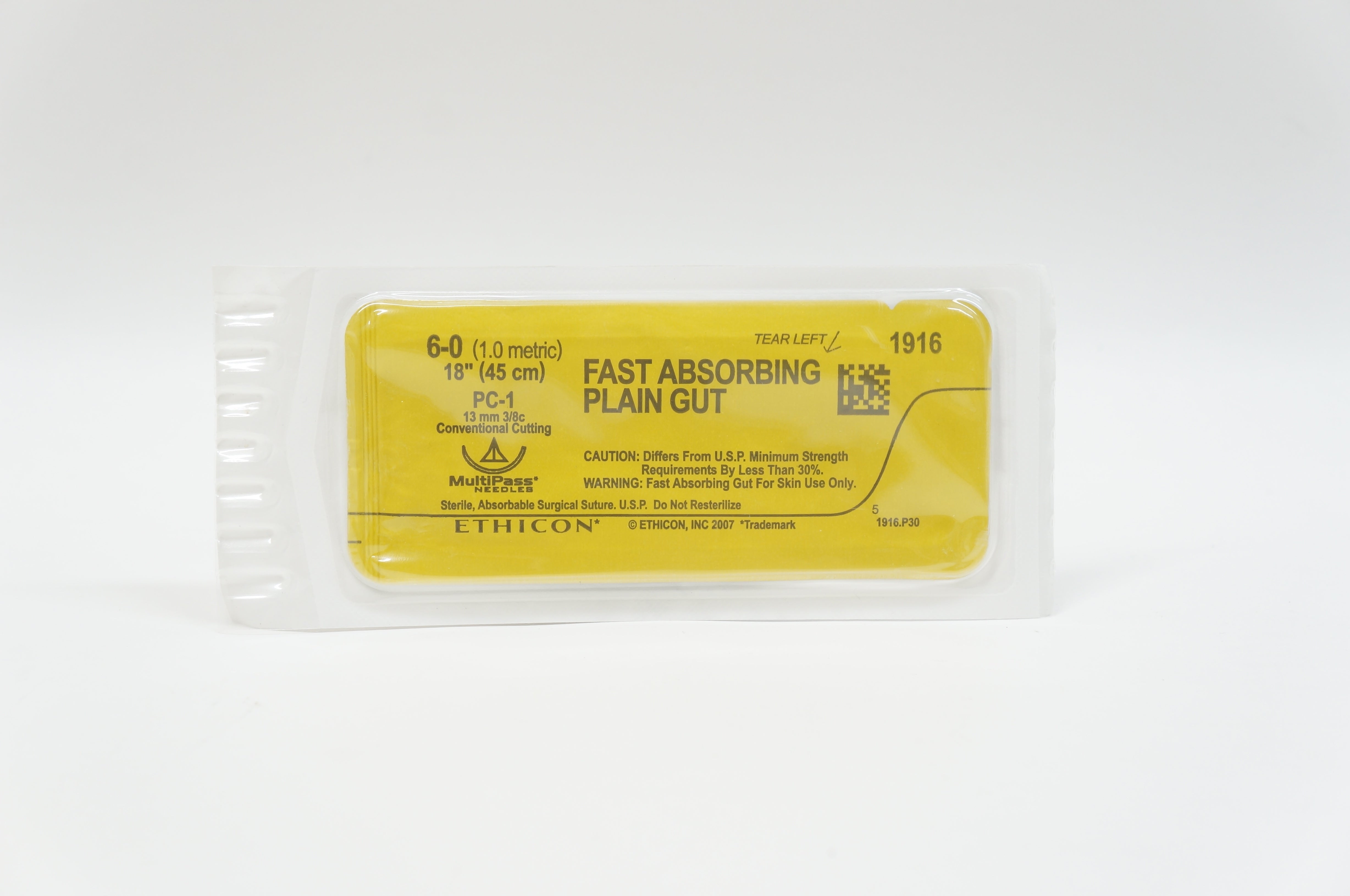 Ethicon 1916 6-0 FAST ABSORBING PLAIN GUT, PC-1, 13mm 3/8c, 18inch