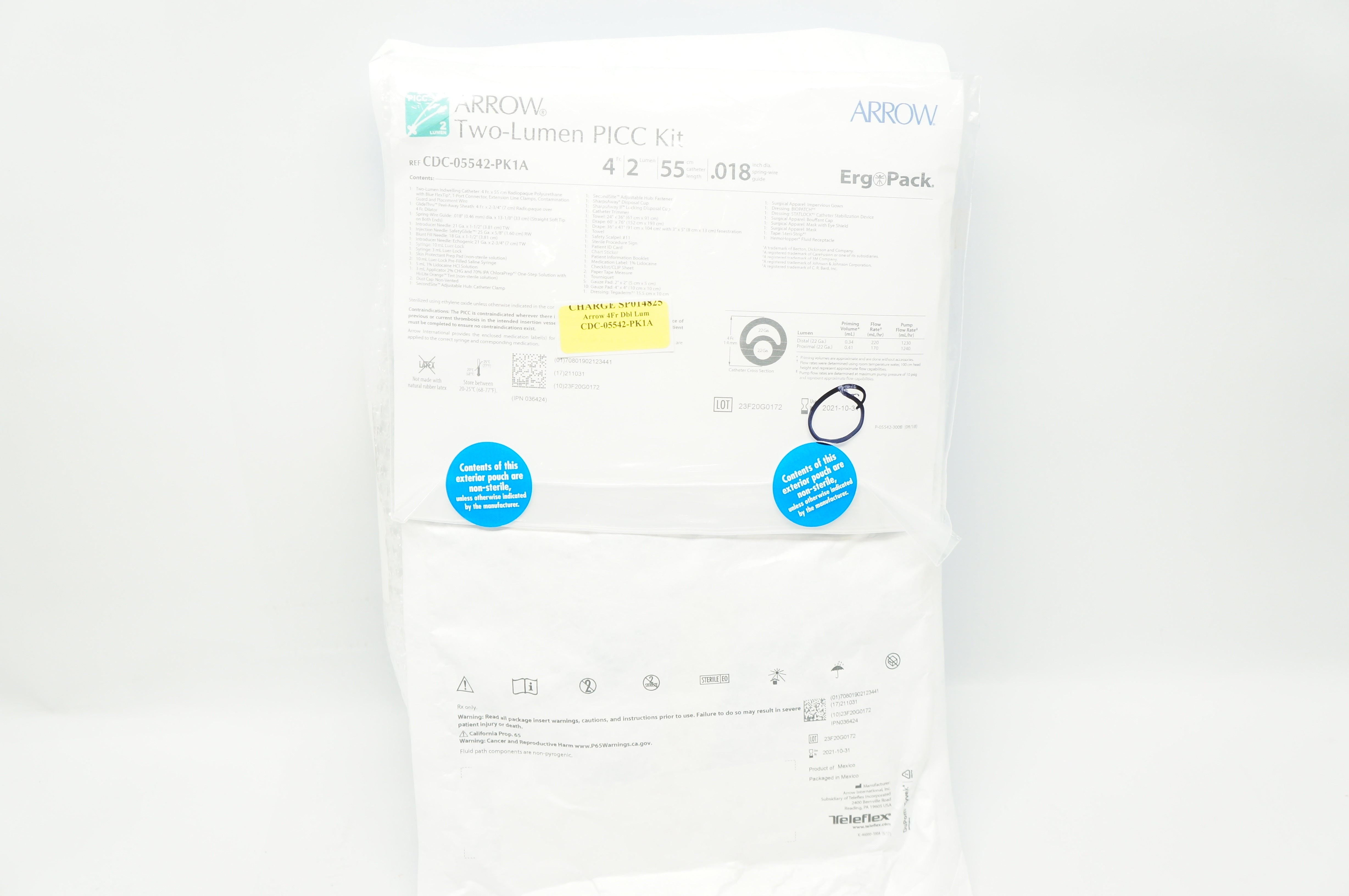 Arrow CDC-05542-PK1A Two-Lumen Picc Kit 4Fr x .018inch x 55cm