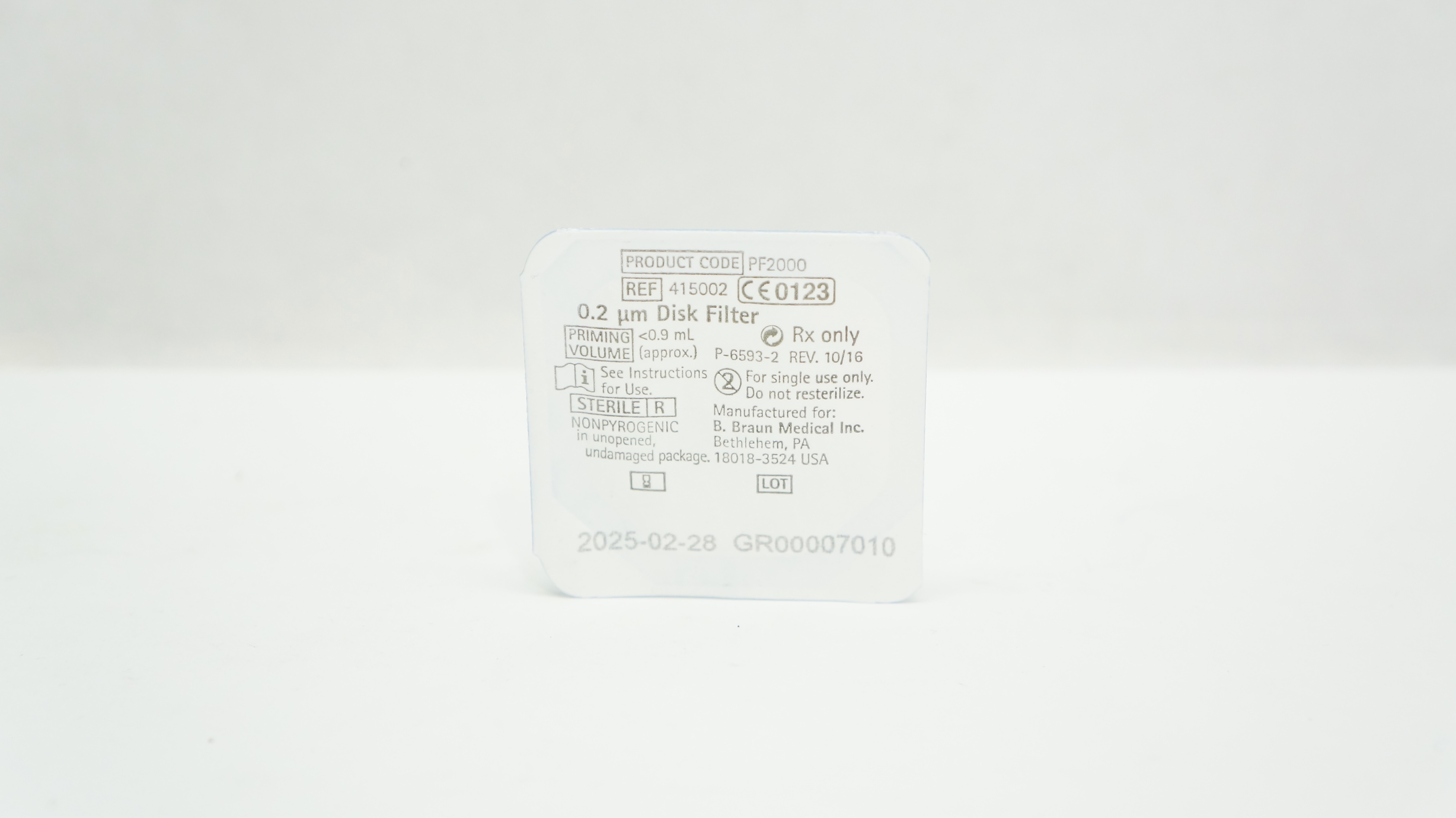 Braun 415002 Aspiration/Injection 0.2m Disk Filter Priming Volume <0.9mL Approx.