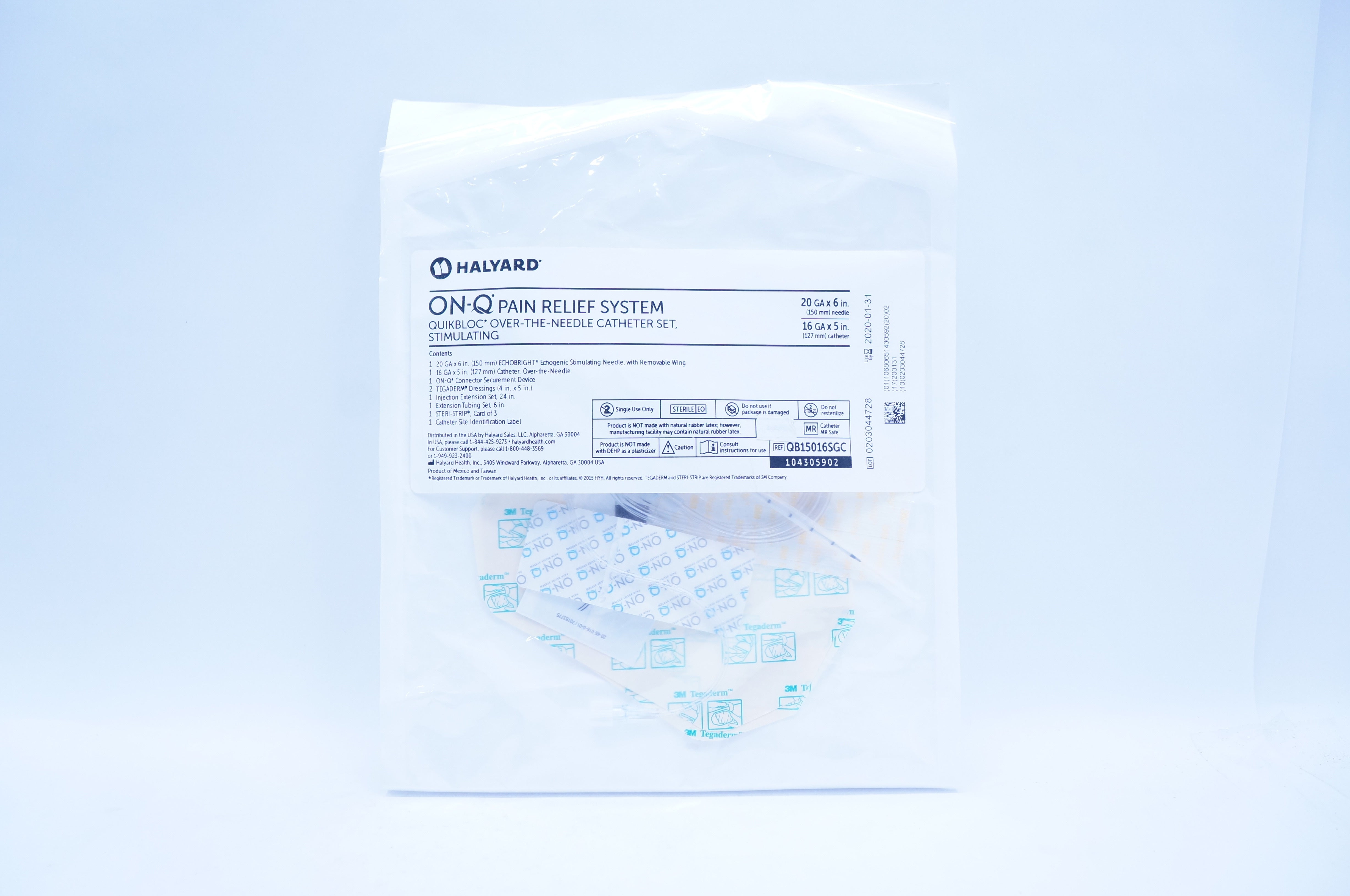 Halyard QB15016SGC Pain Relief System, Over-The-Needle Cath. Set 20Ga x 6inch (x)