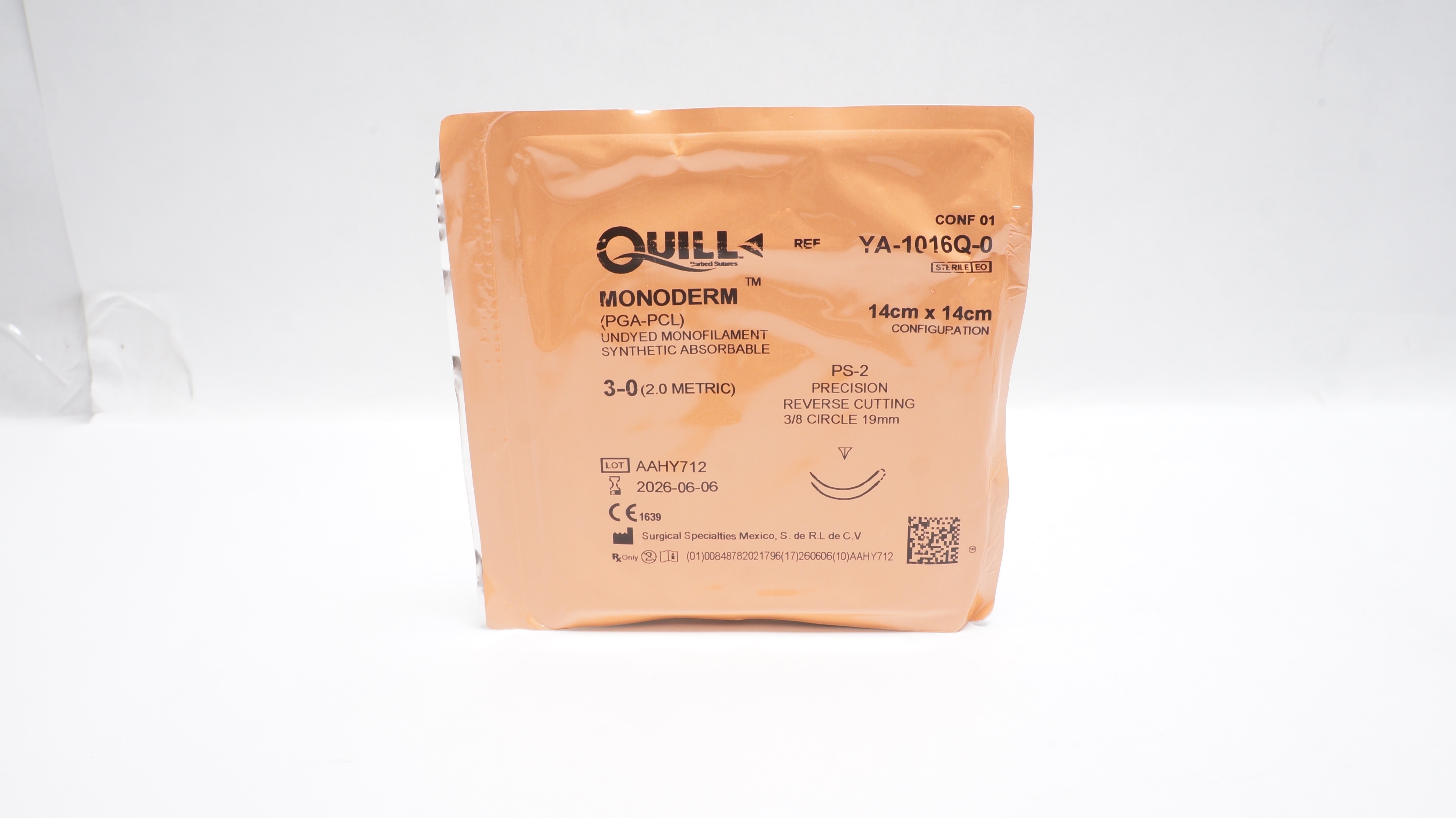 Quill YA-1016Q-0 3-0 Monoderm PS-2 Precision Reverse Cutting 3/8c 19mm