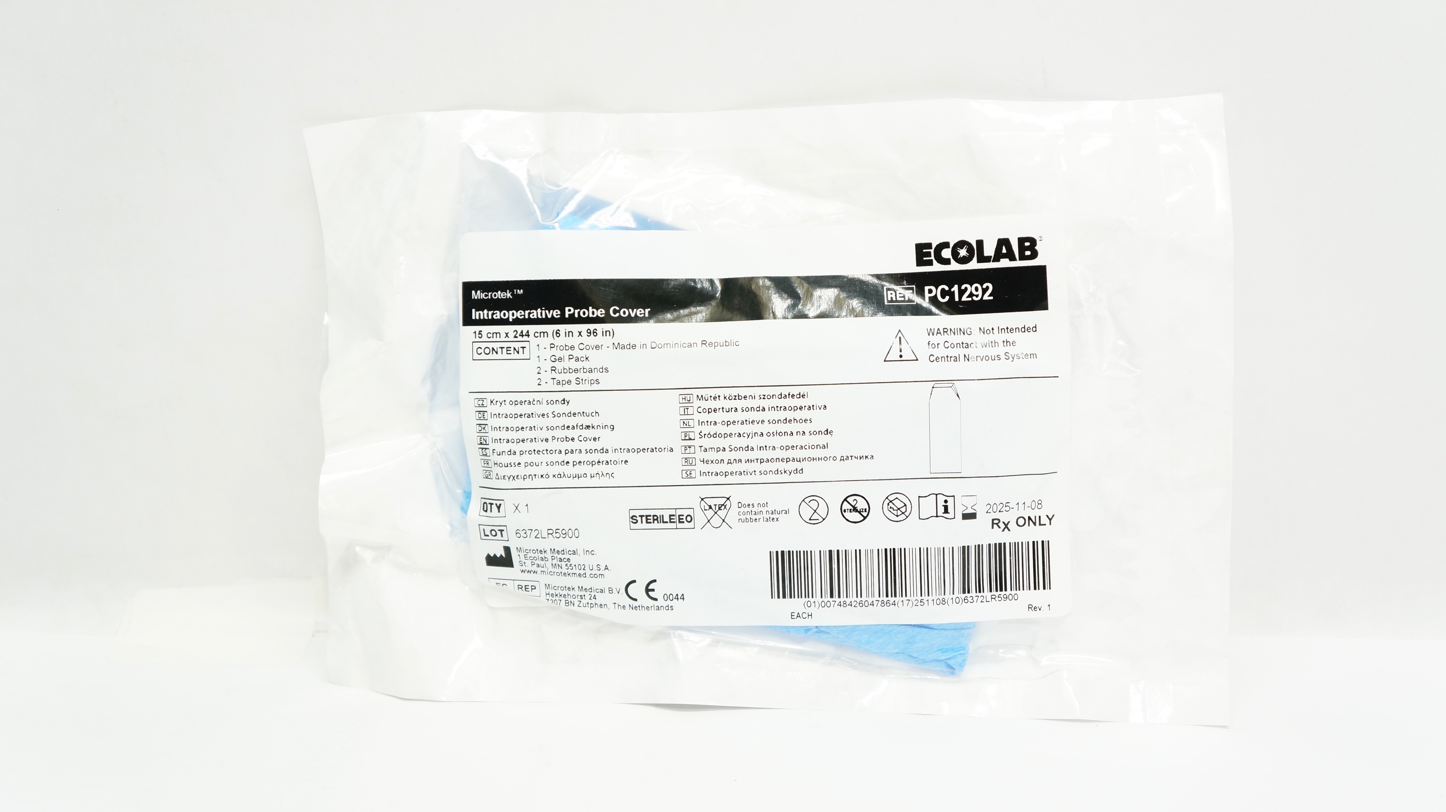 Microtek PC1292 Ecolab Adhesion Intraoperative Probe Cover 6inch x 96inch