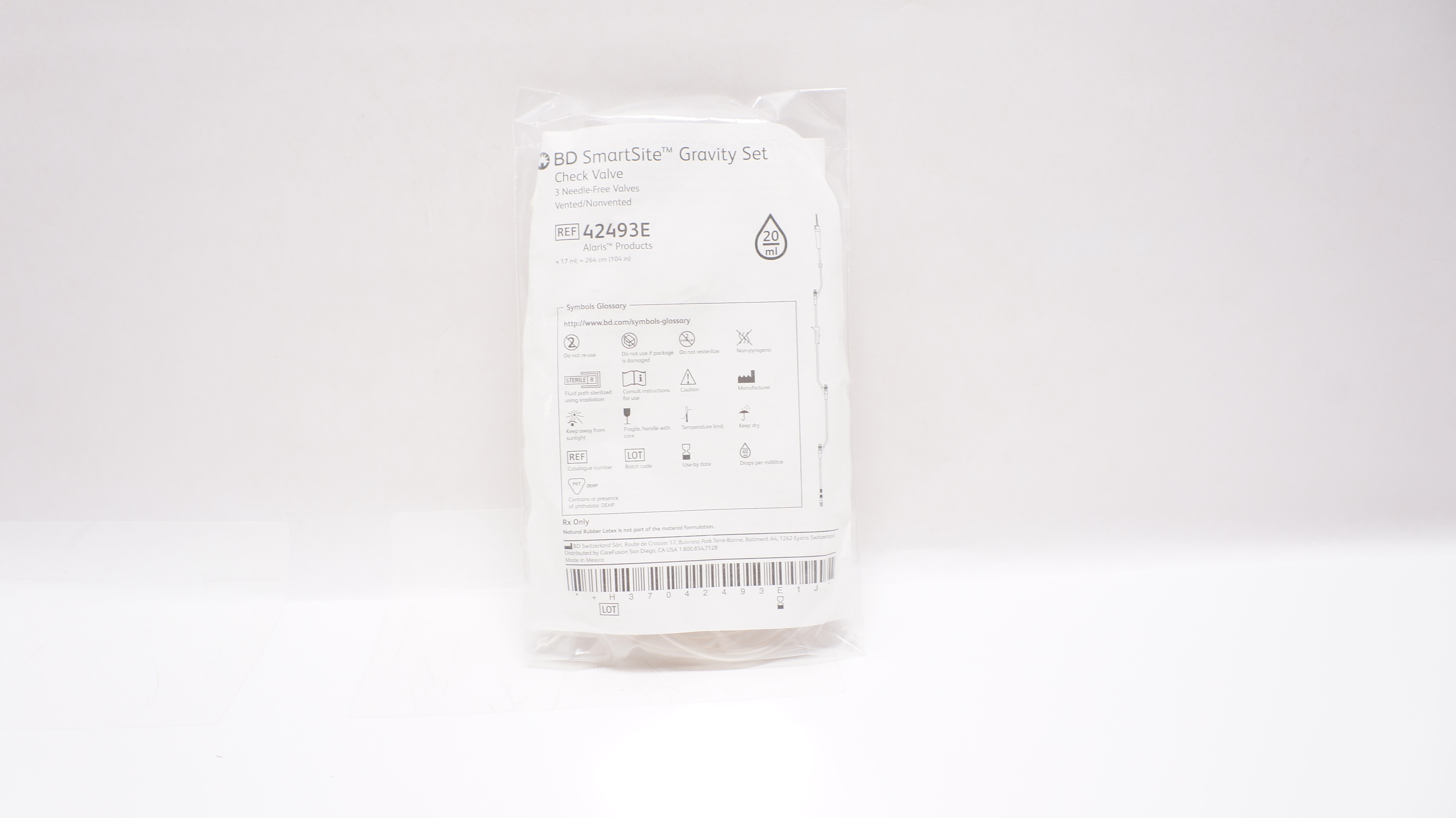 BD 42493E Alaris SmartSite Gravity Set 20Drops/ml, 17ml x 104inch