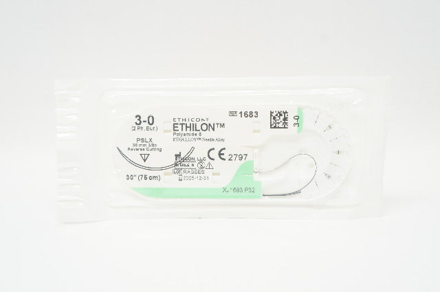 Ethicon 1683 3-0 ETHILON Nylon Stre PSLX 36mm 3/8c Reverse Cutting, 30inch