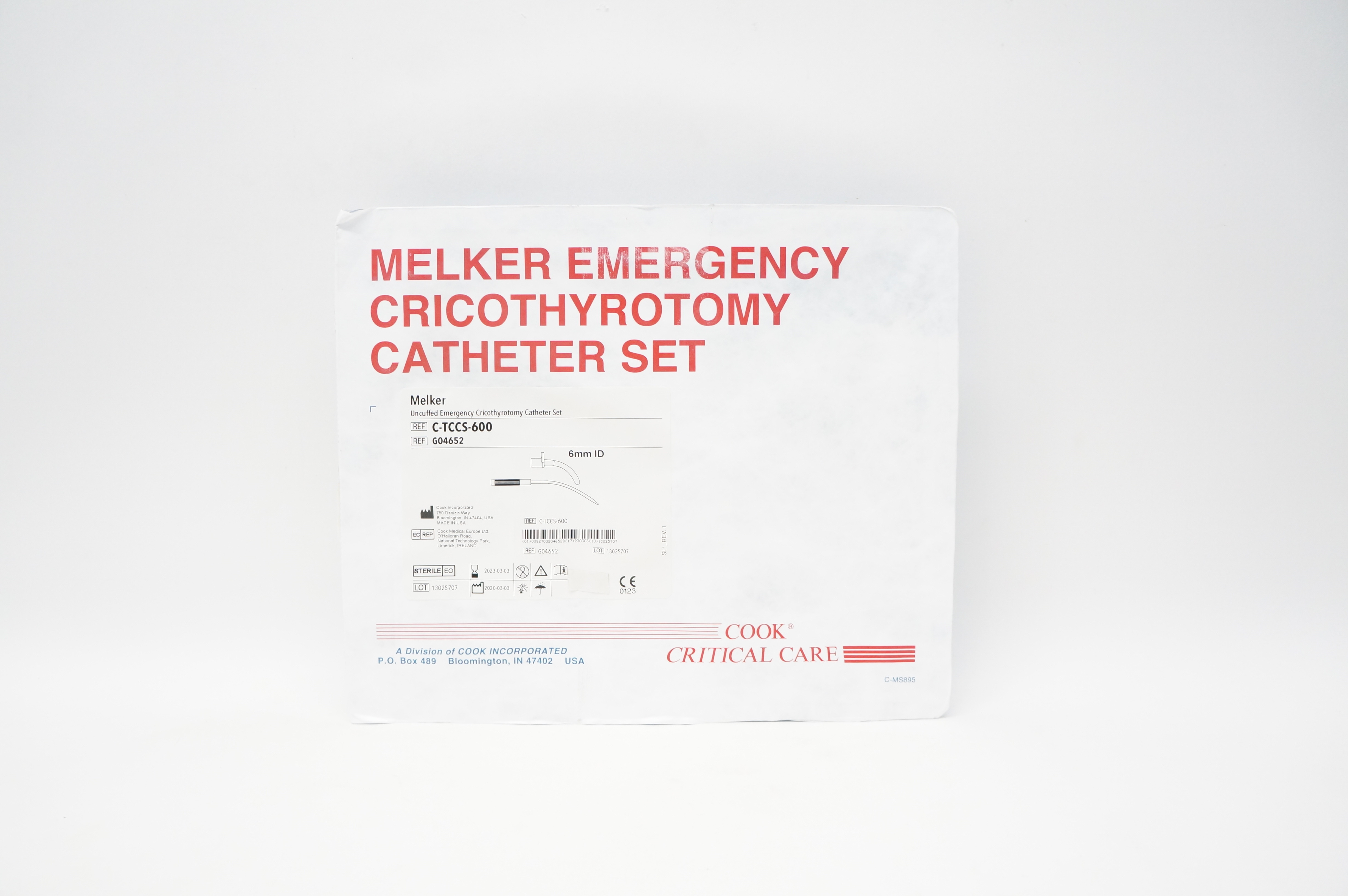 Cook Medical G04652 Melker Uncuffed Emergency Cricothyrotomy Cath. Set 6mm