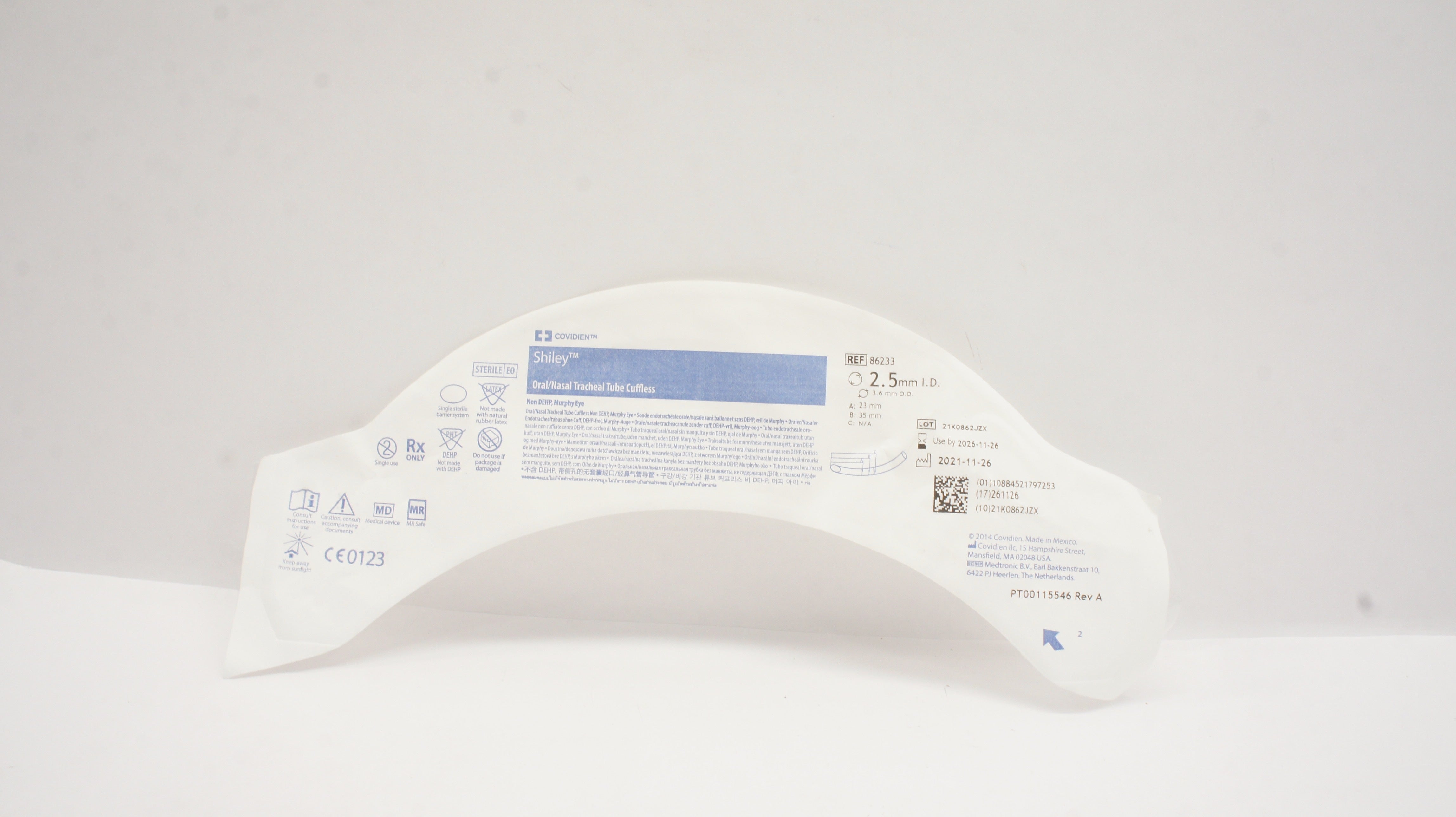 Covidien 86233 Shiley Oral/Nasal Tracheal Tube Cuffless 2.5mm ID x 3.6mm OD (x)