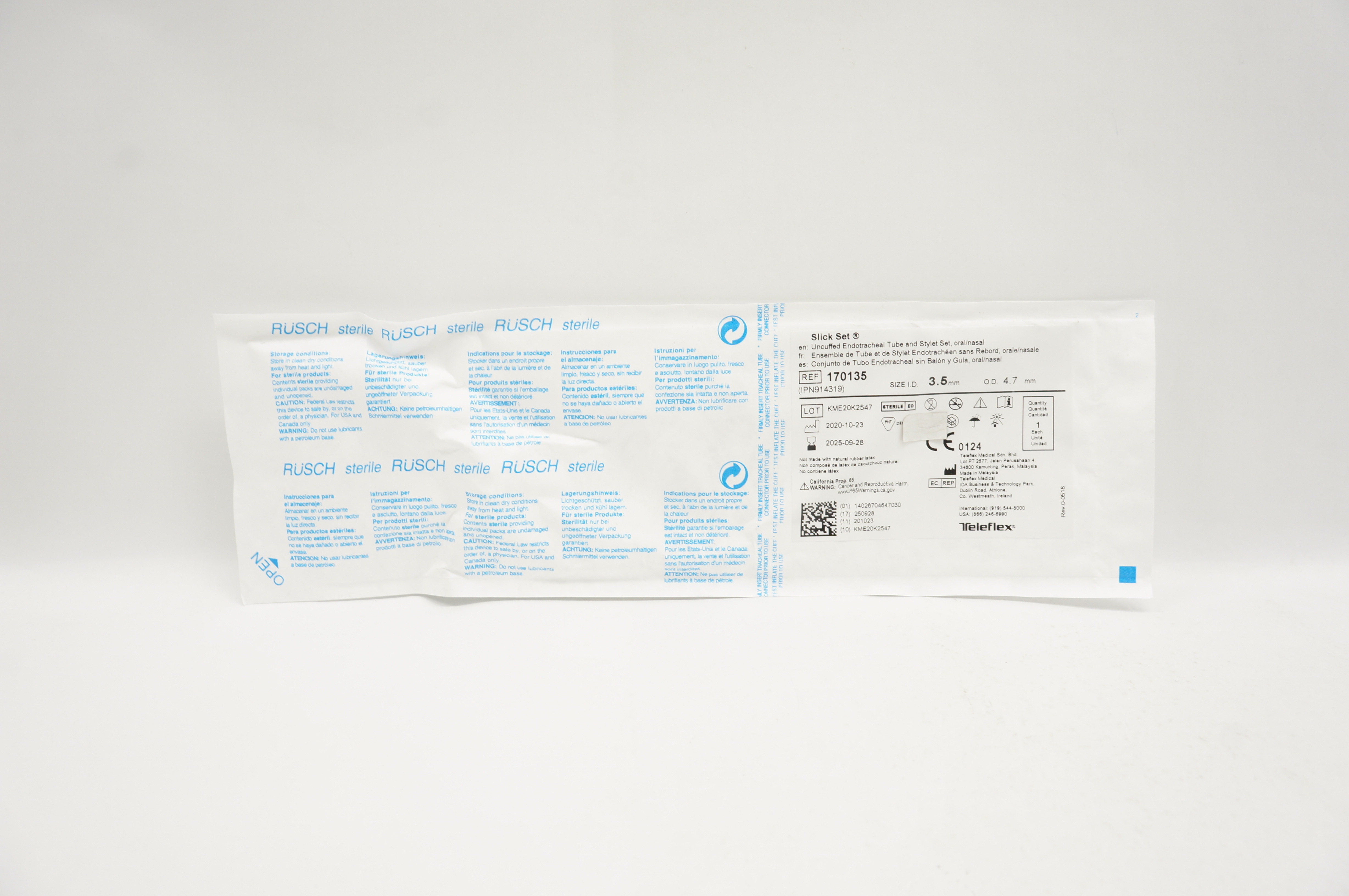 Teleflex 170135 Slick Set Uncuffed Endotracheal Tube and Stylet Set 3.5 x 4.7mm