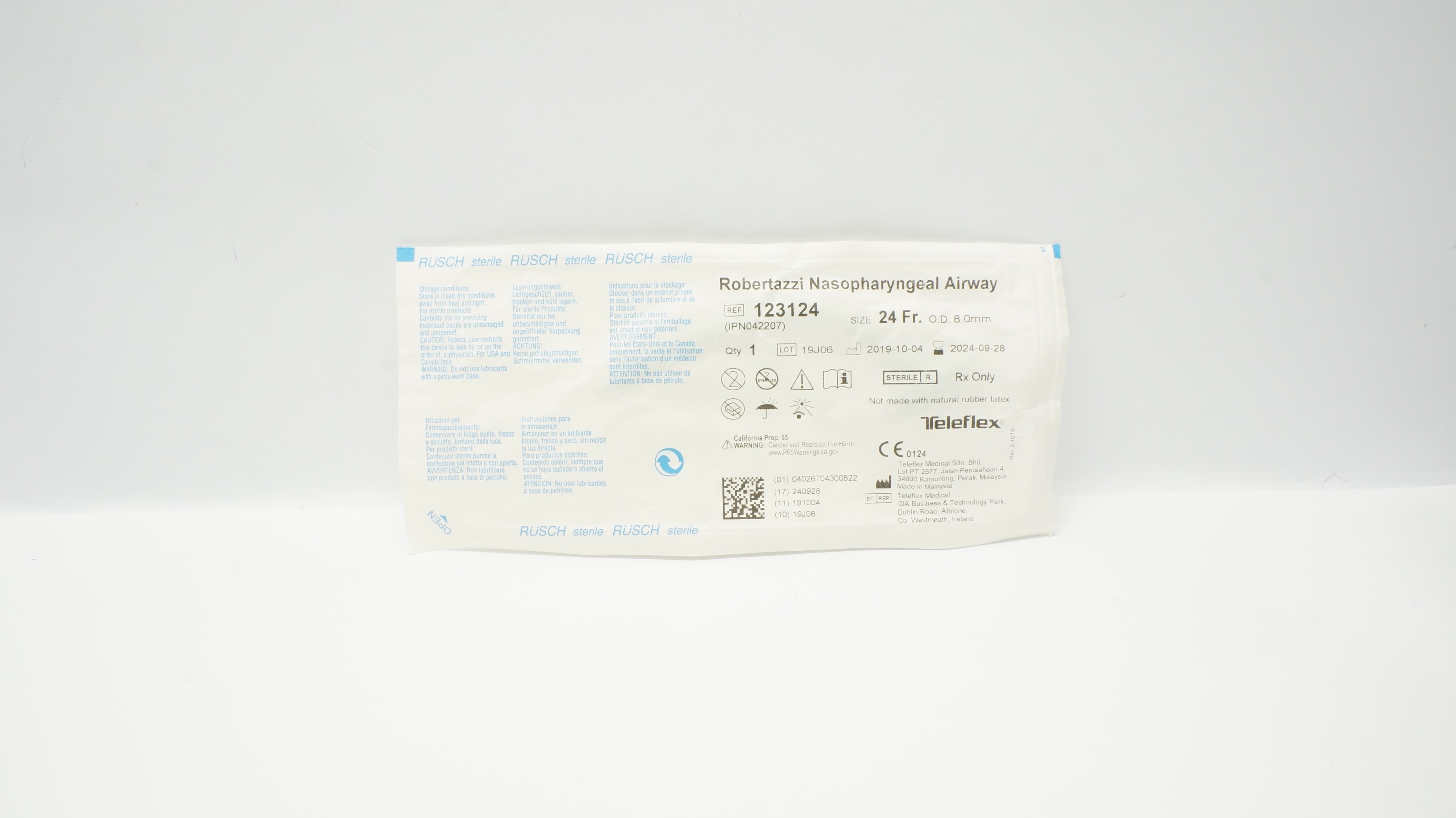 Teleflex 123124 Rusch Robertazzi Nasopharyngeal Airway 24Fr x 0.8mm O.D. (x)