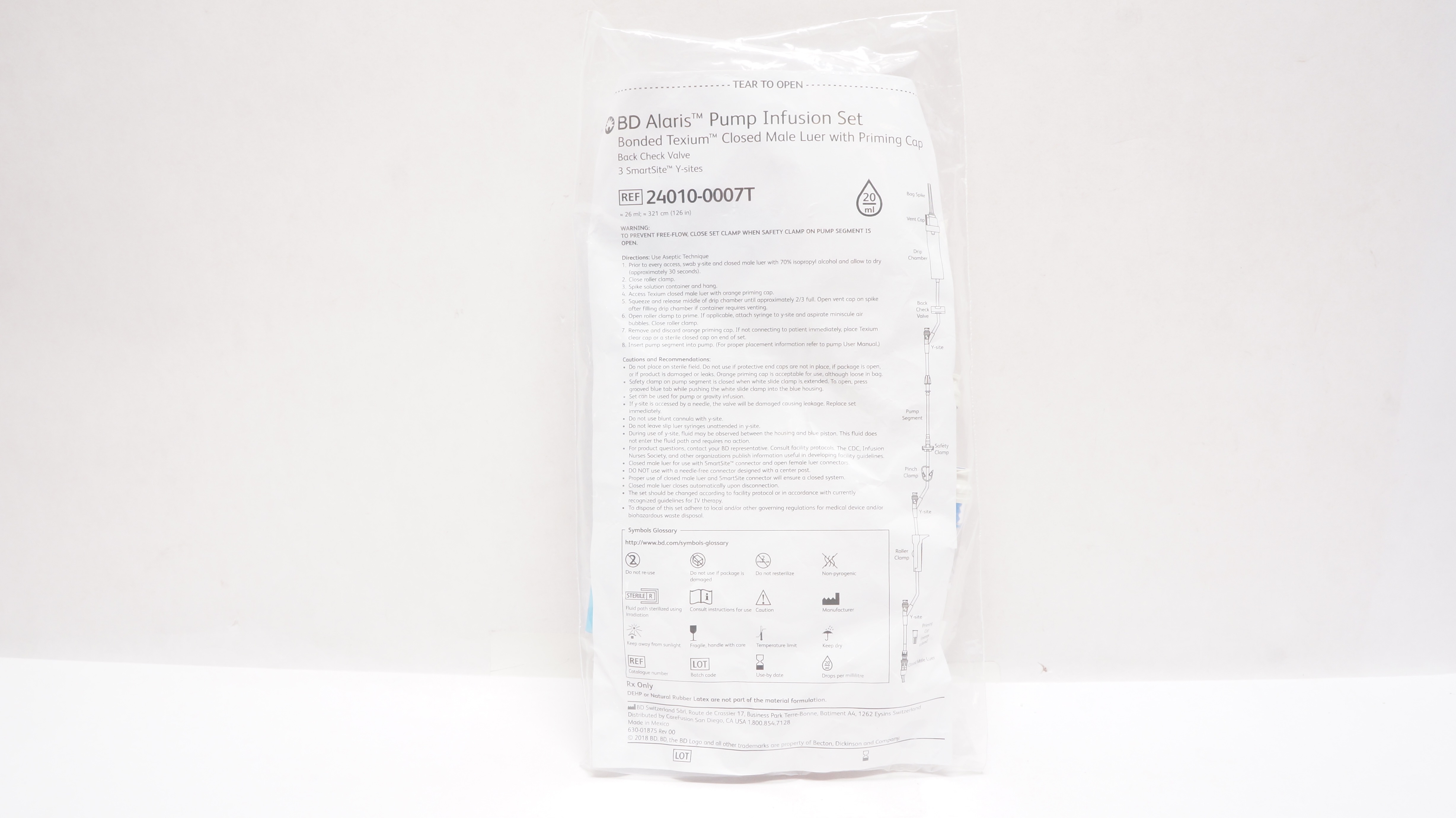 BD 24010-0007T Alaris Pump Infusion Set 26 ml x 126 inch, 20Drops/mL