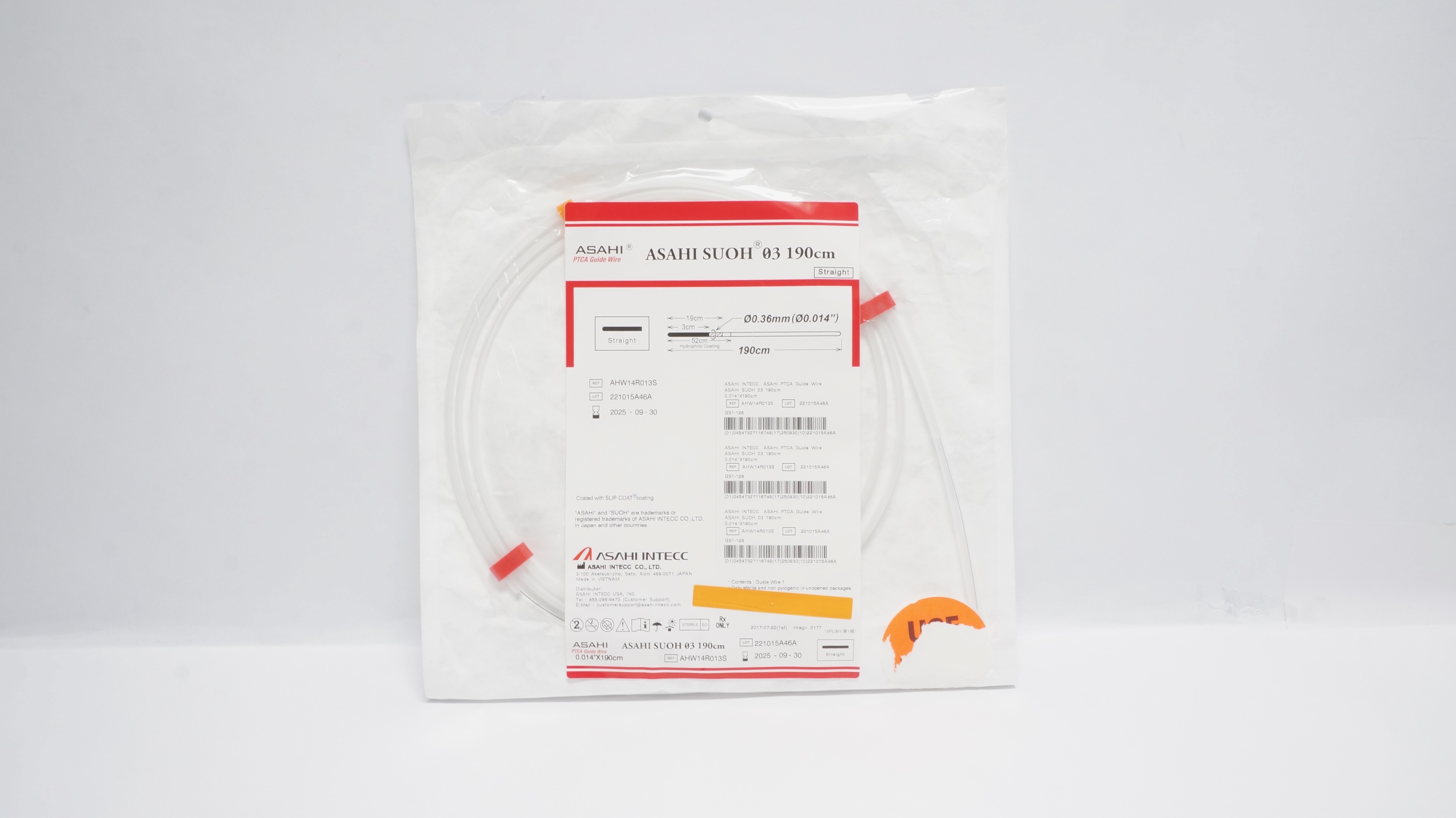 Asahi AHW14R013S Asahi Suoh 03 190cm, Straight, PTCA Guide Wire 0.014in x190cm(x)