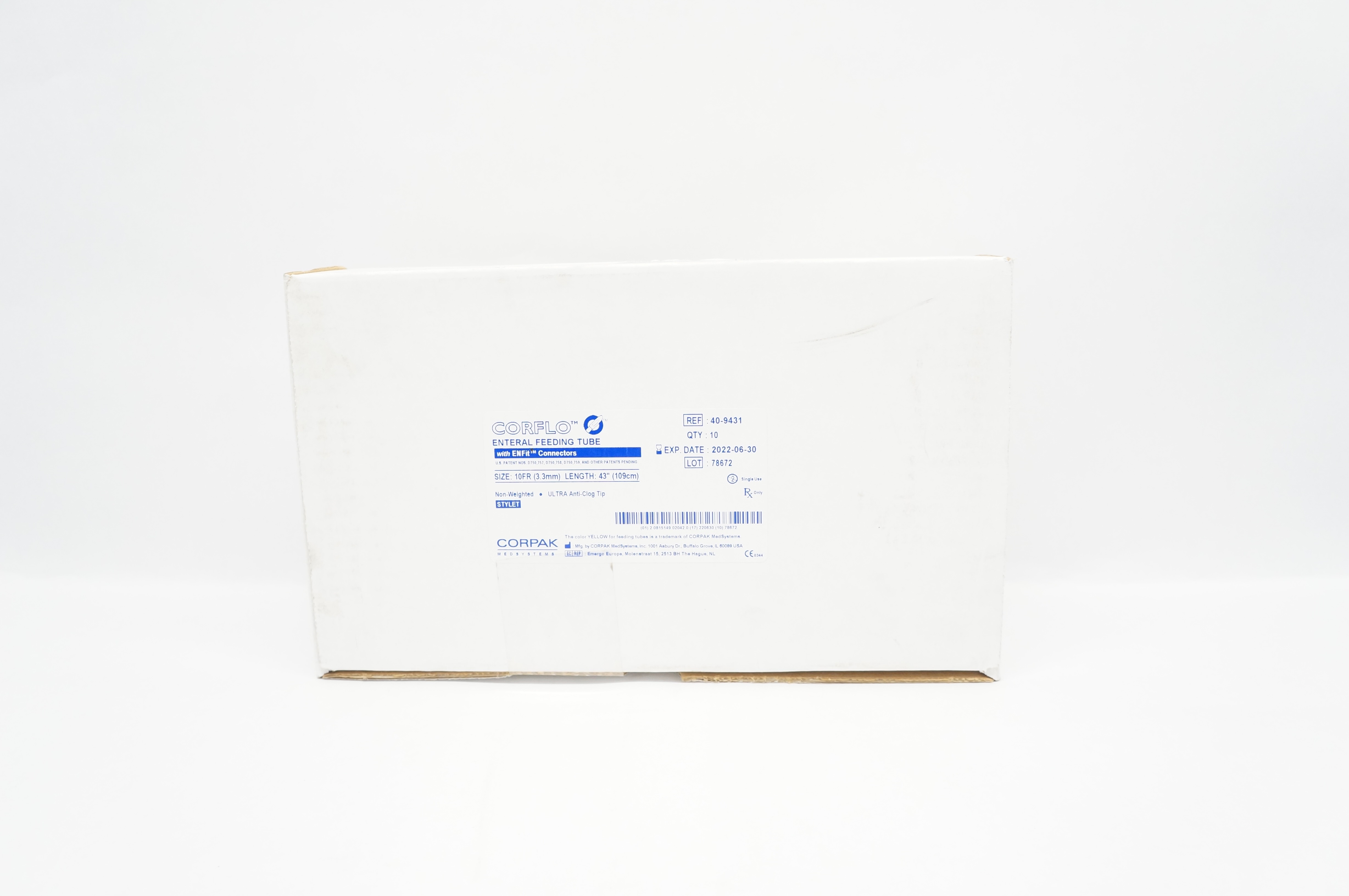 Corpak 40-9431 Enteral Feeding Tube w/Connectors 10Fr x 43inhch (x) - Box of 10