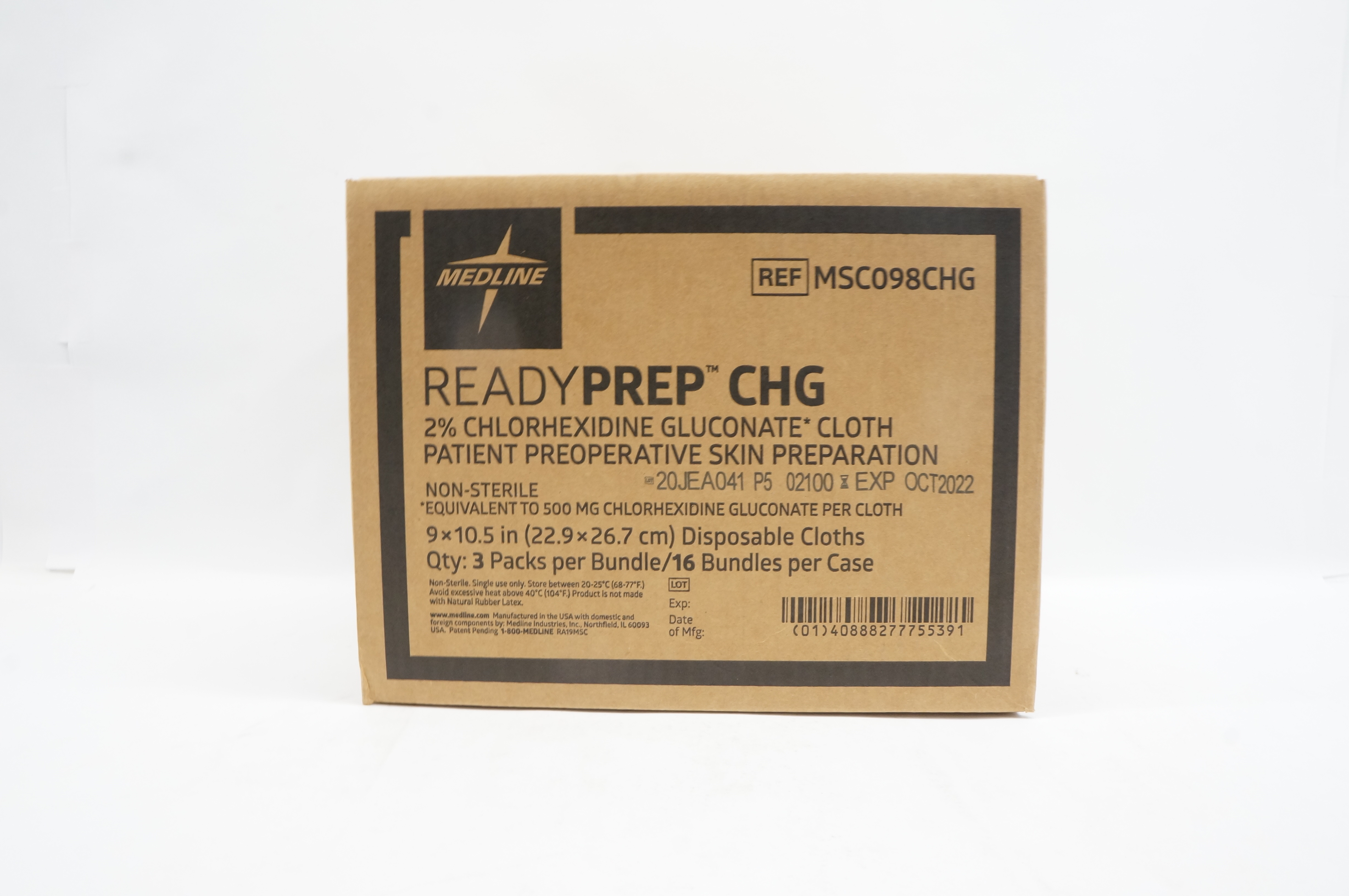 Medline MSC098CHG Readyprep CHG Disposable Cloths 9 x 10.5inch - Case of 16