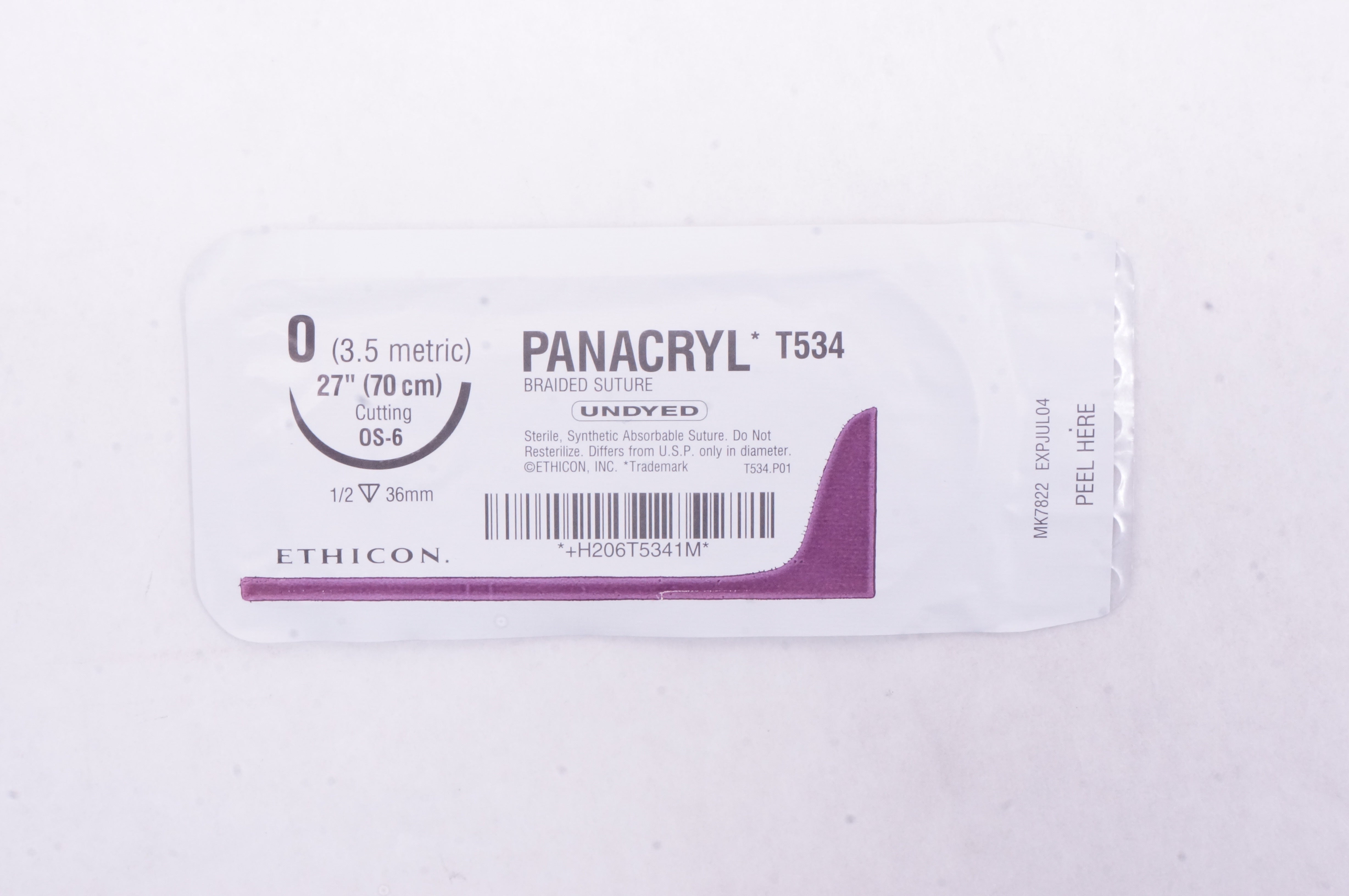 Ethicon T534 0 Panacryl Braided Stre, Cutting OS-6, 36mm 1/2, 27inch (x)