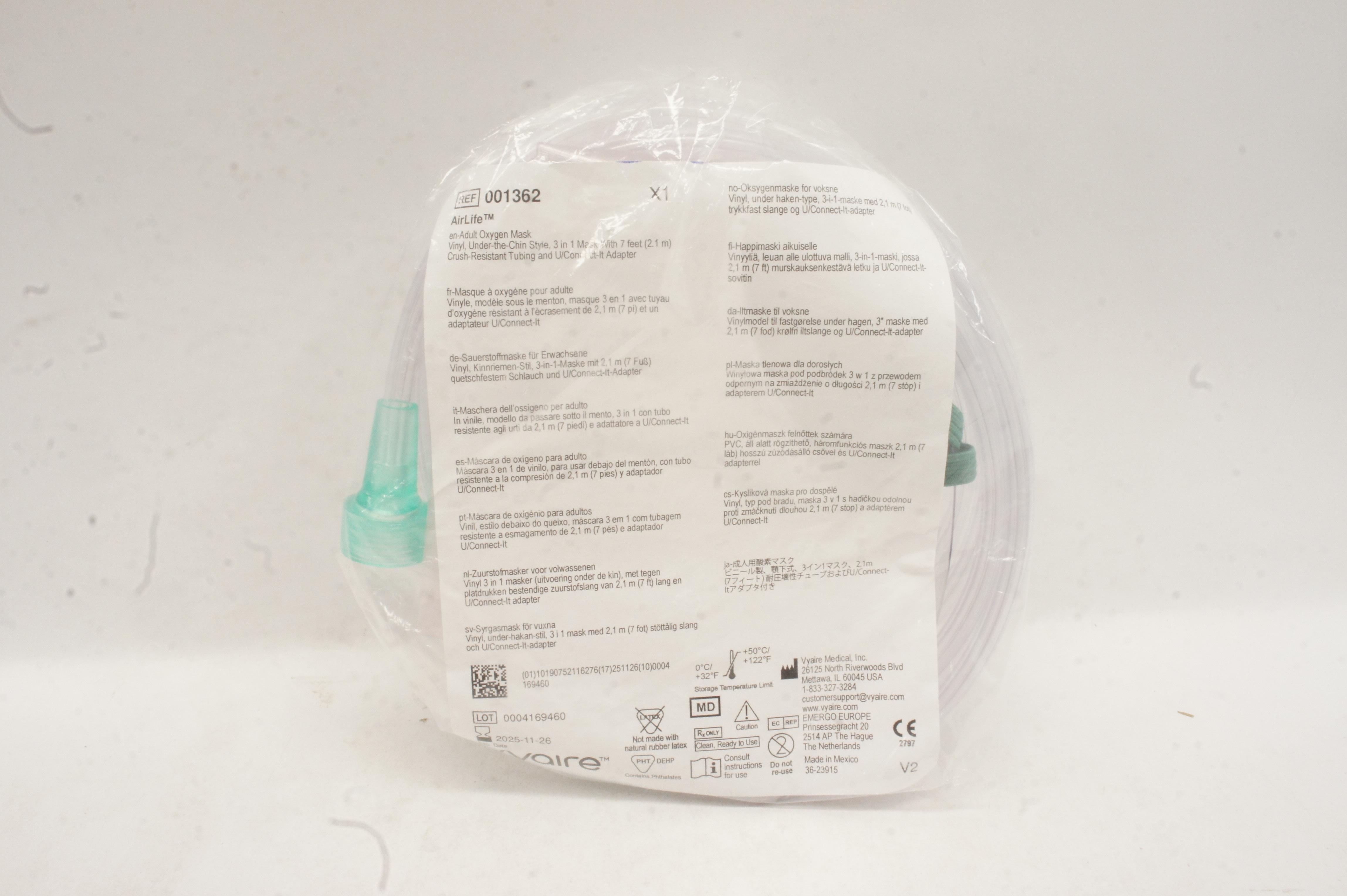 Vyaire 001211 Airlife Adult Oxygen Mask Vinyl Under-the-Chin Style