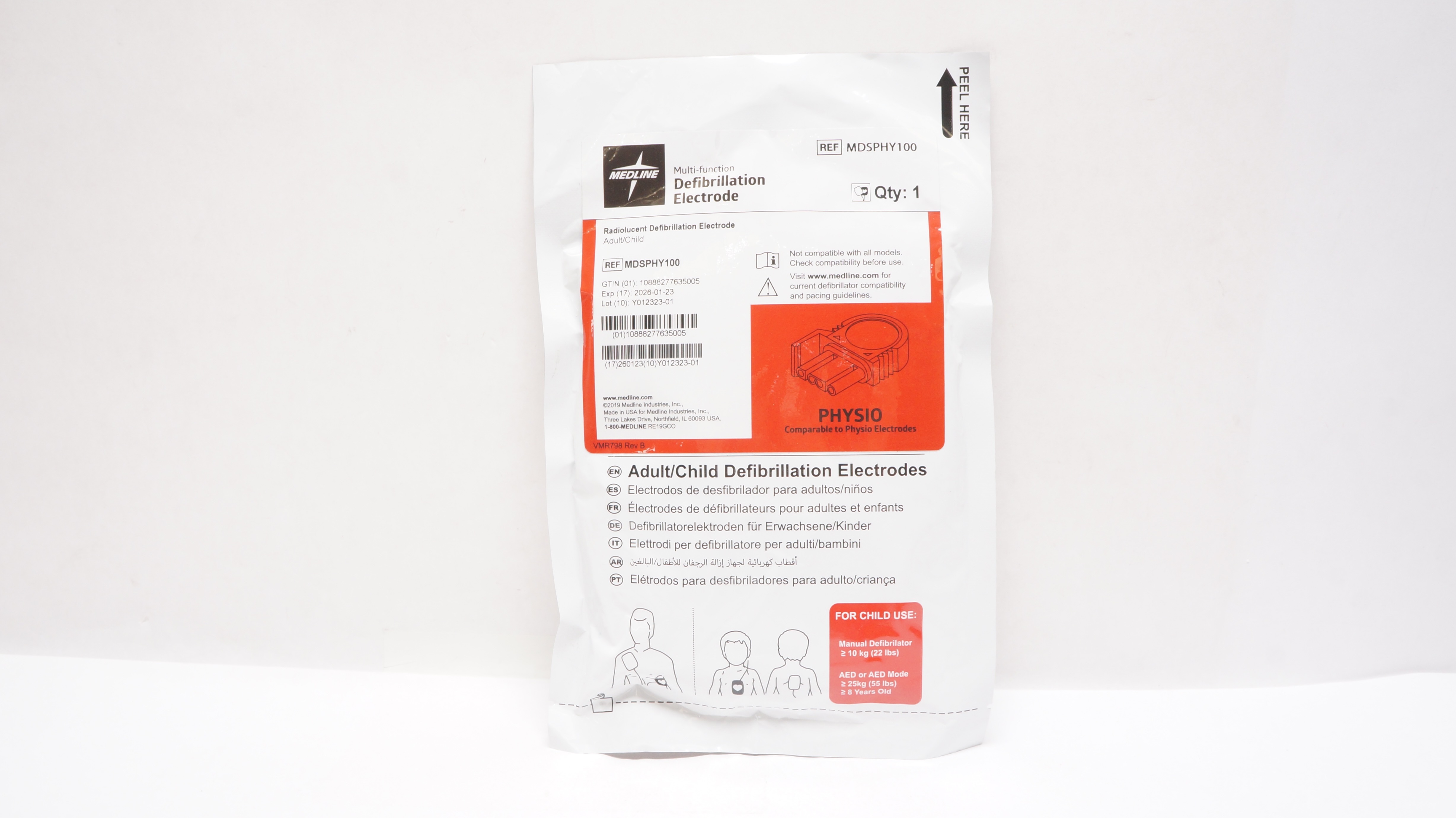 Medline MDSPHY100 Multi-Function Defibrillation Electrode Adult/Child