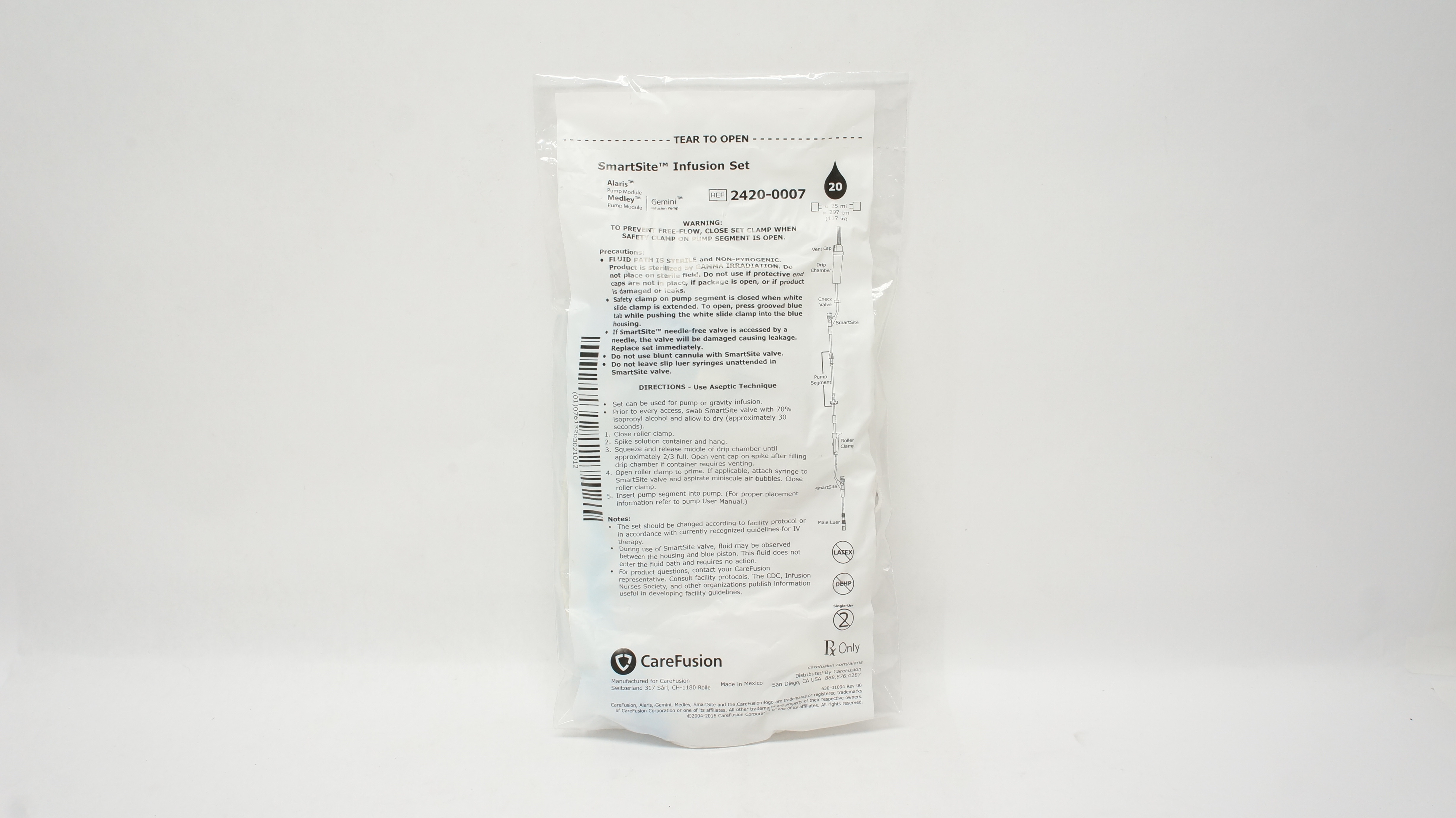 CareFusion 2420-0007 SmartSite Infusion Set 20 Drops, 25ml x 117inch (x)