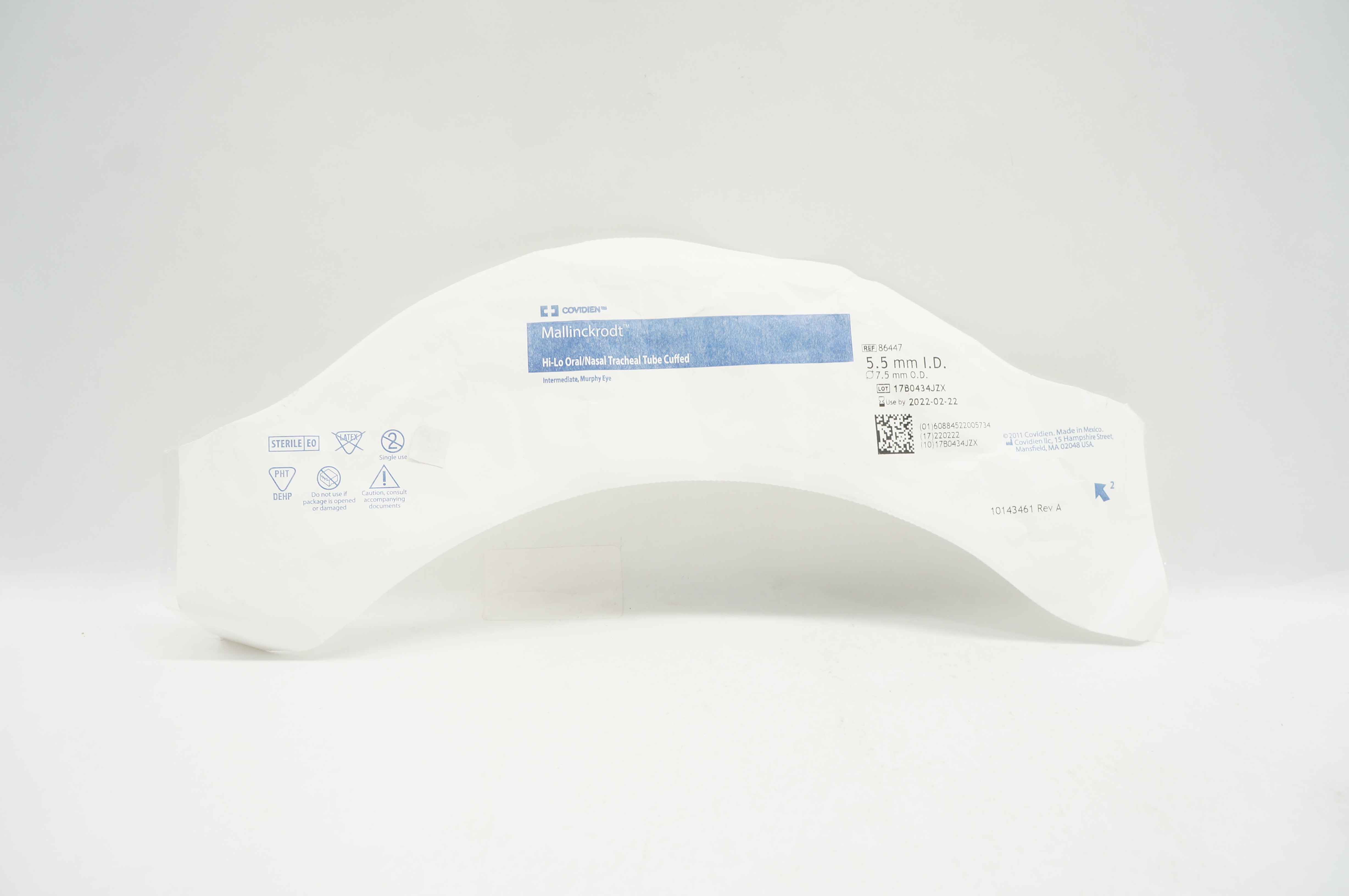 Covidien 86447 Shiley Hi-Lo Oral/Nasal Tracheal Tube Cuffed 5.5mm ID x 7.5mm OD