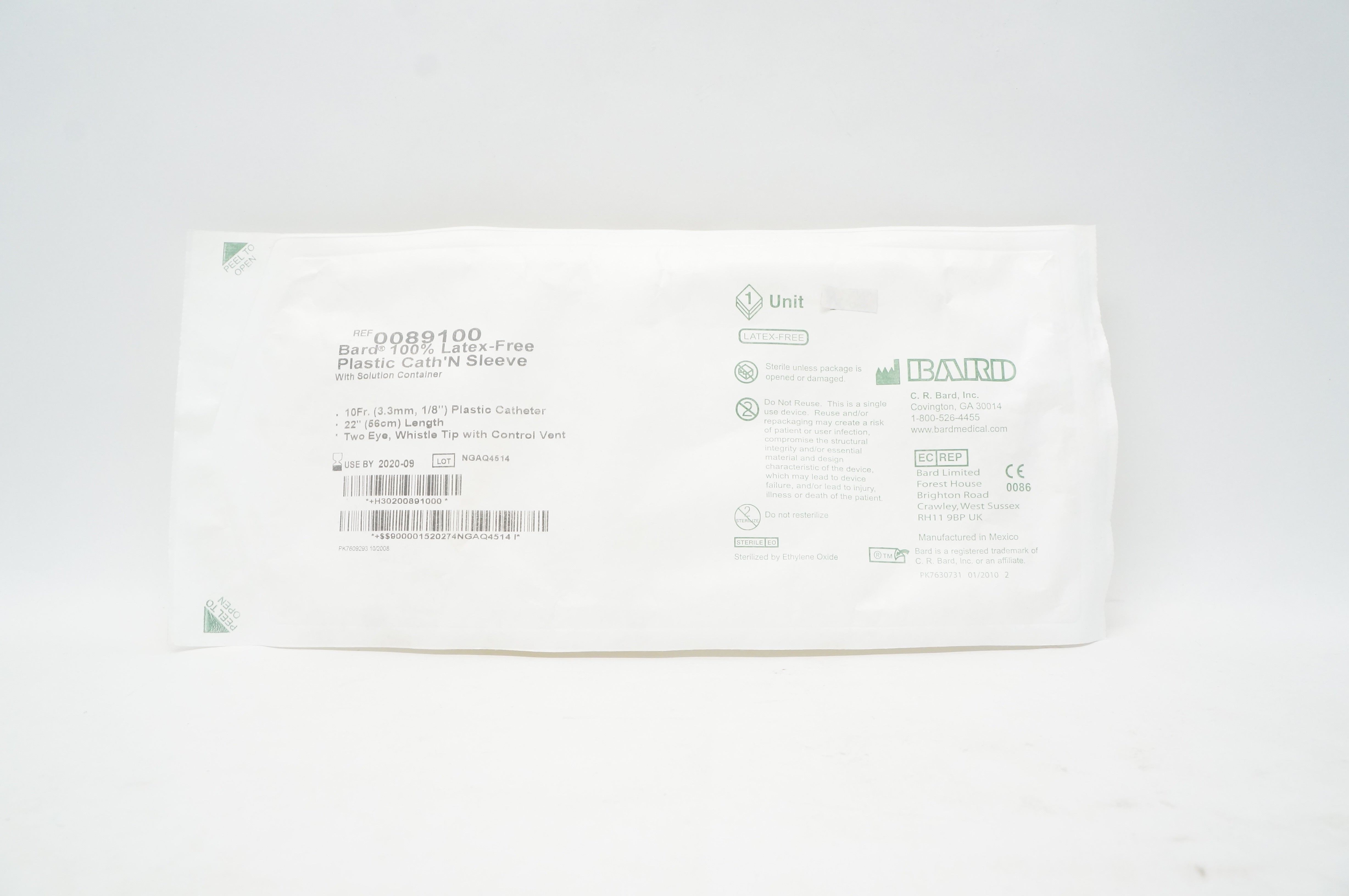 Bard 0089100 Plastic Cath'N Sleeve With Solution Container 10Fr x 22 inch (x)