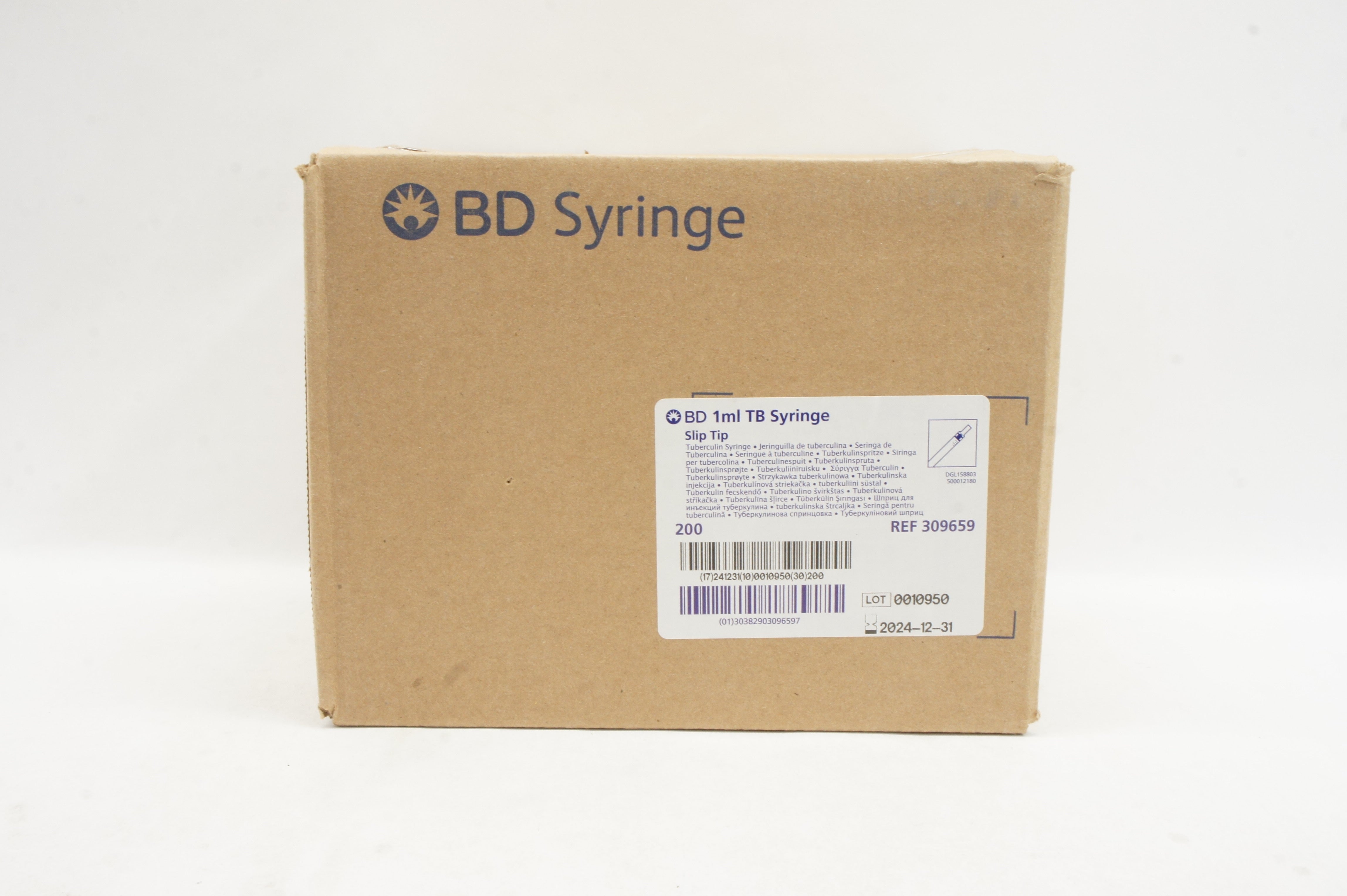 BD 309659 1ml Tuberculin Syringe Slip Tip - Box of 200