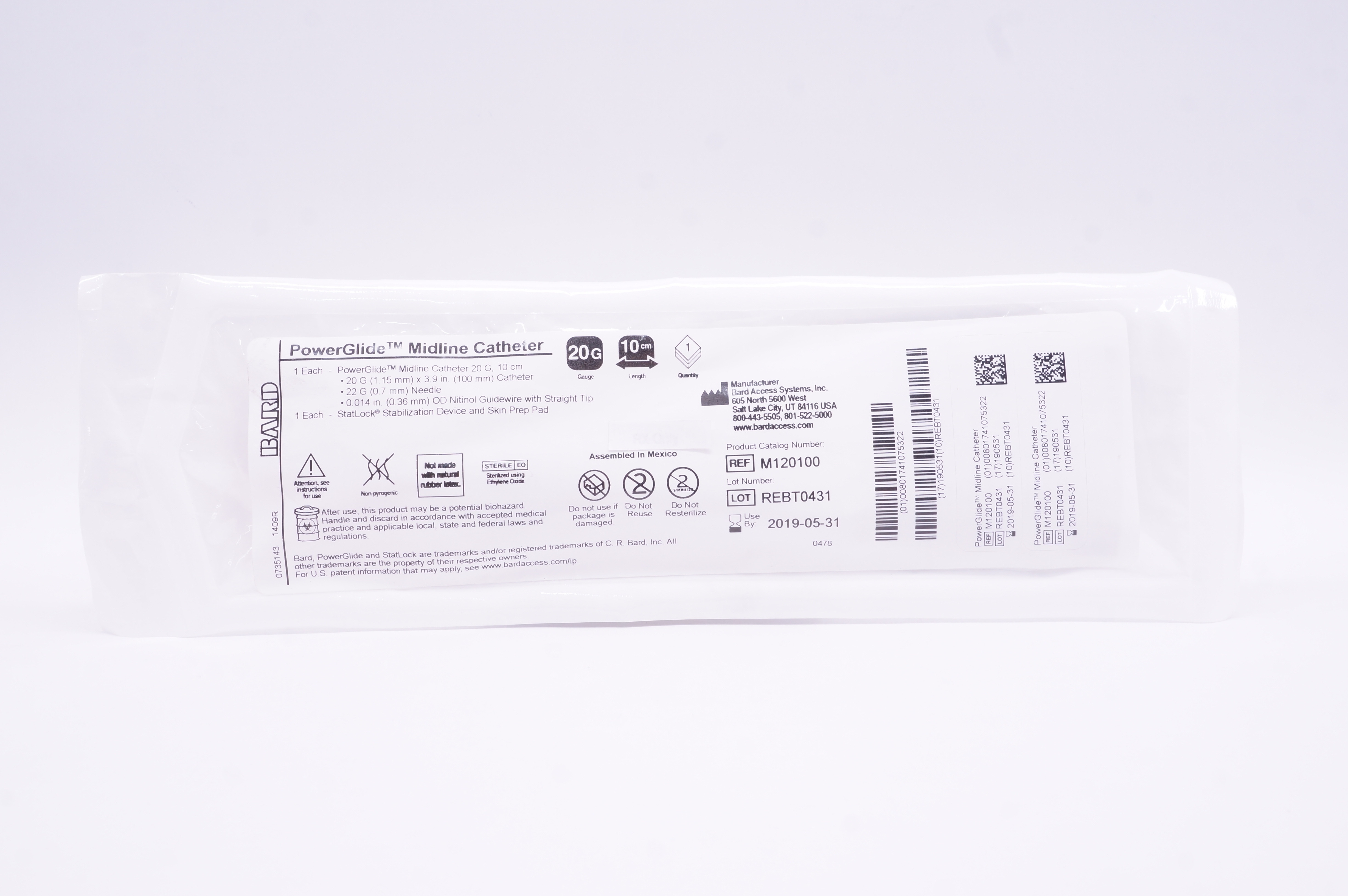Bard M120100 PowerGlide Midline Cath. 20G x 10cm (x)