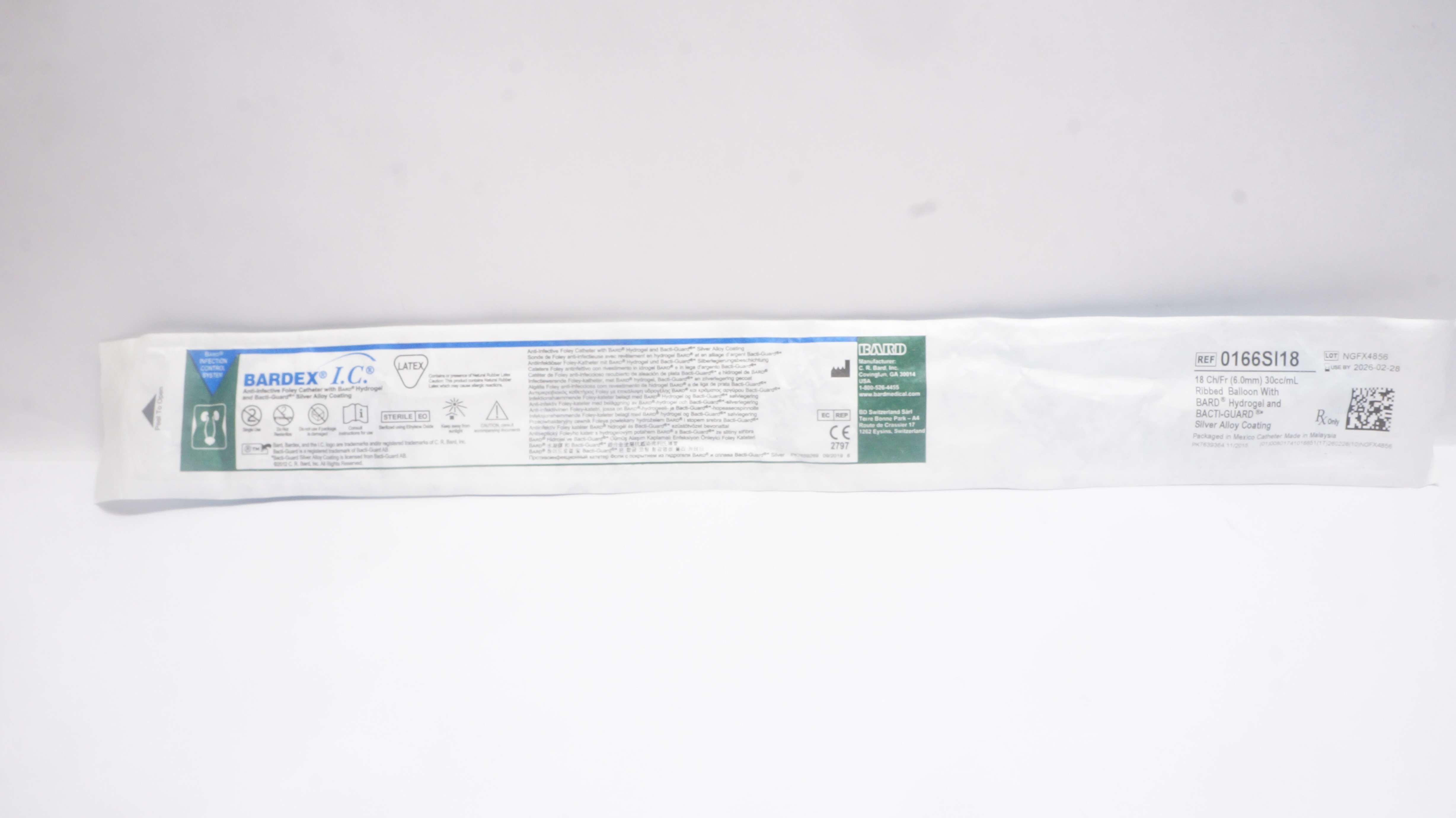 Bard 0166SI18 Bardex I.C. Anti-Infective Foley Cath. 18 Ch/Fr 30 cc/mL Balloon