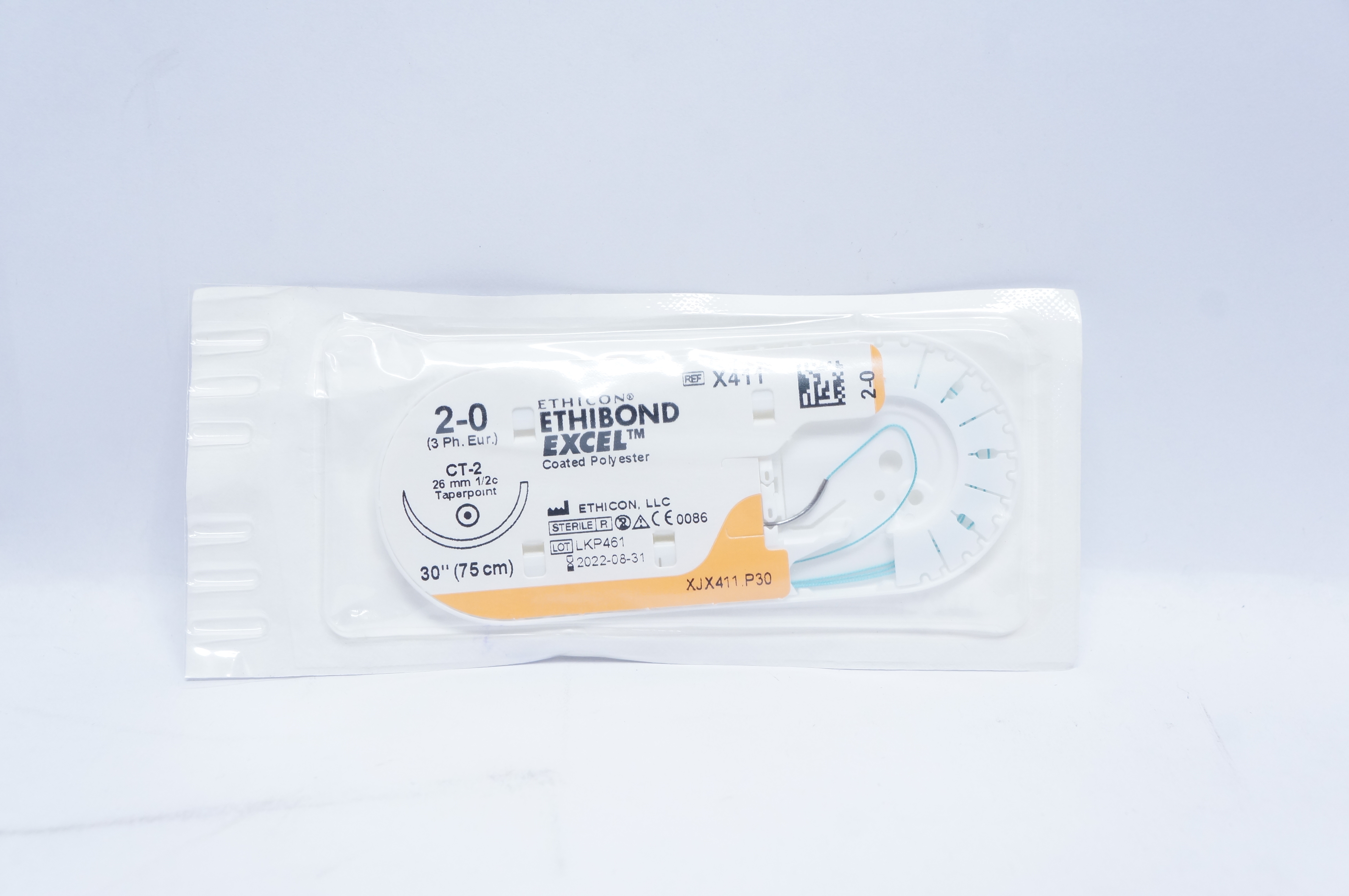 Ethicon X411 2-0 ETHIBOND EXCEL, CT-2, 26mm 1/2c Taperpoint, 30inch