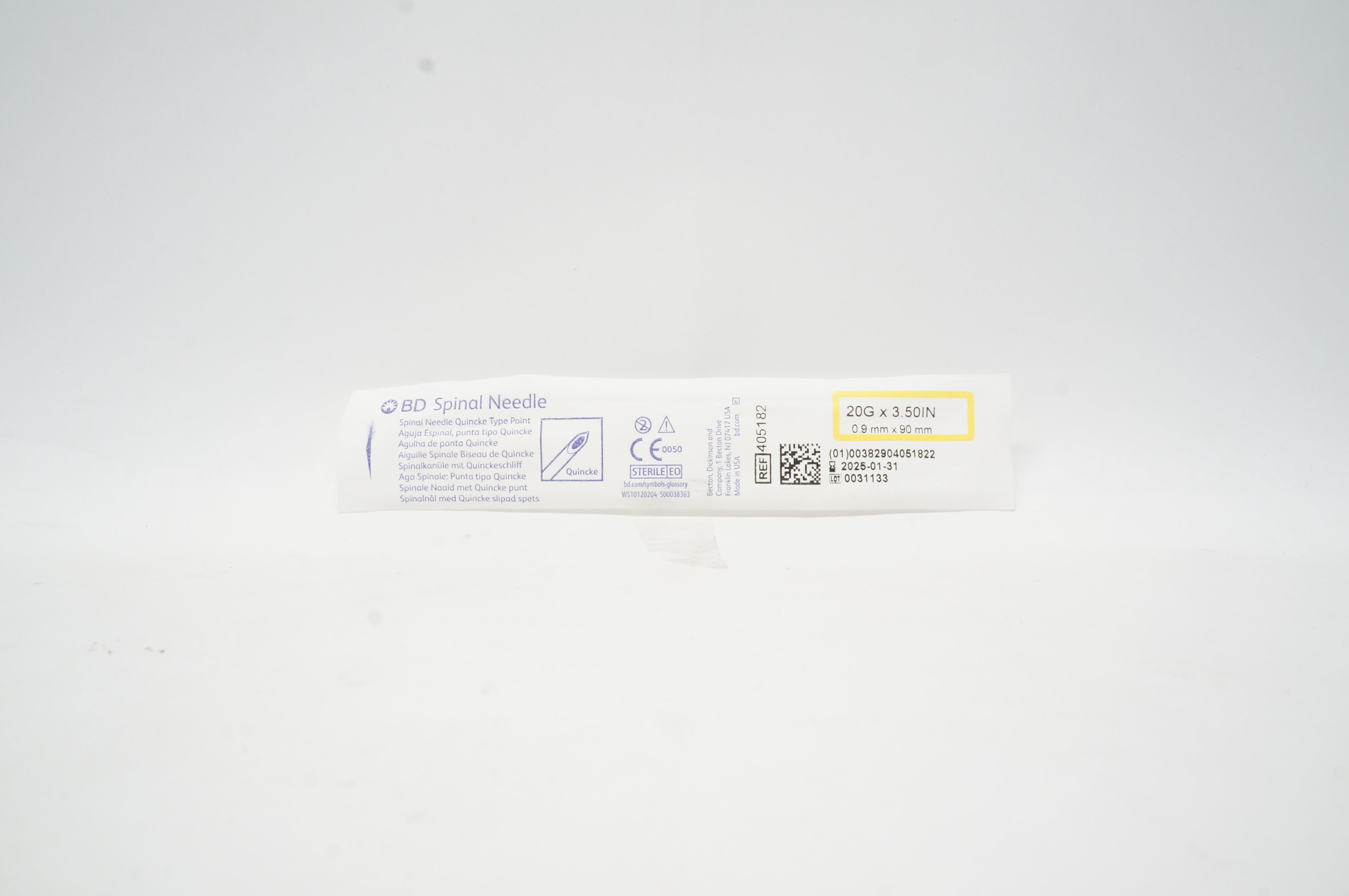 BD 405182 Spinal Ndle Quincke Type Point, 20G x 3.50inch