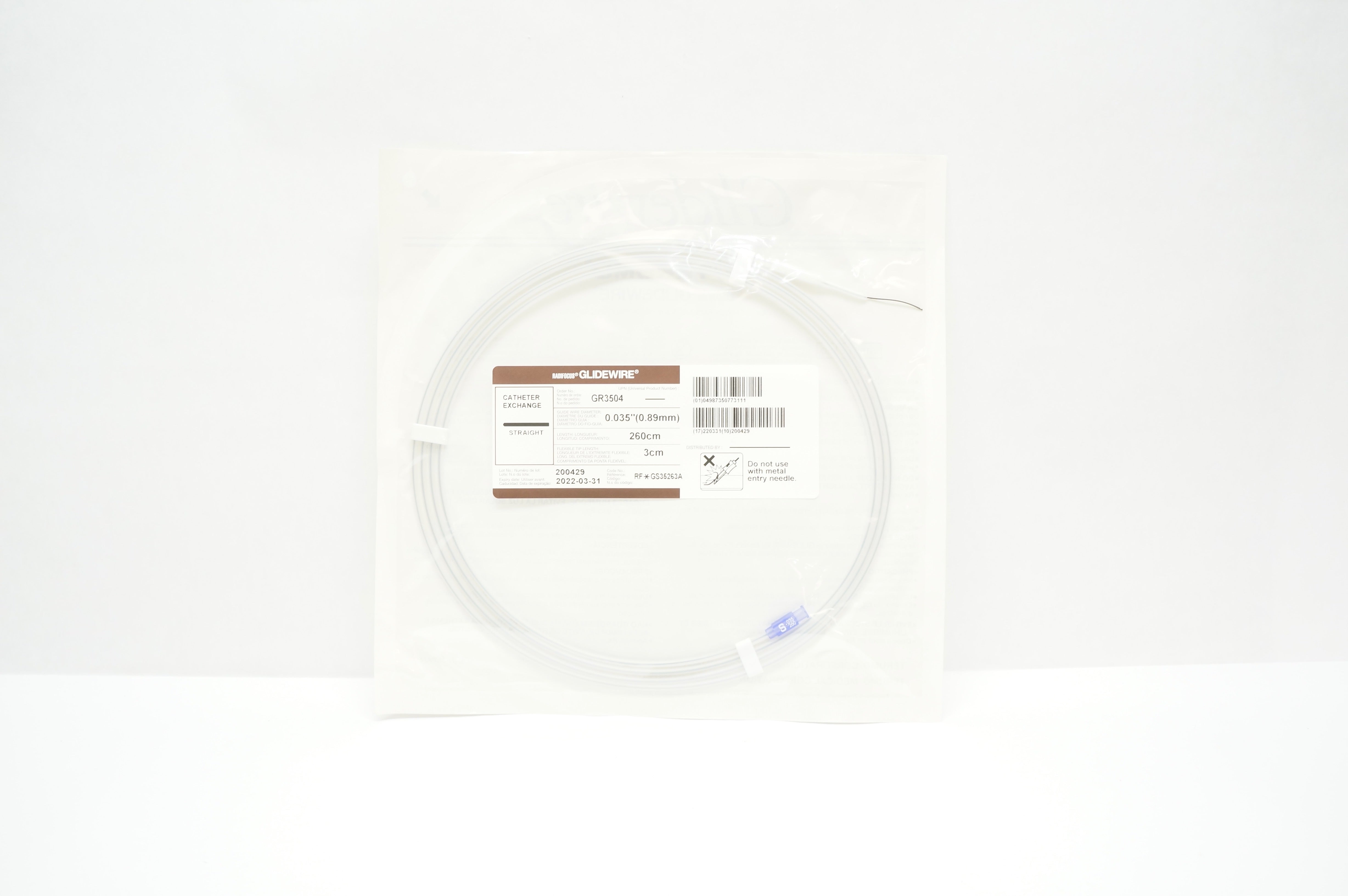 Terumo GR3504 Radiofocus Glidewire Straight 0.035inch x 260cm x 3cm (x)