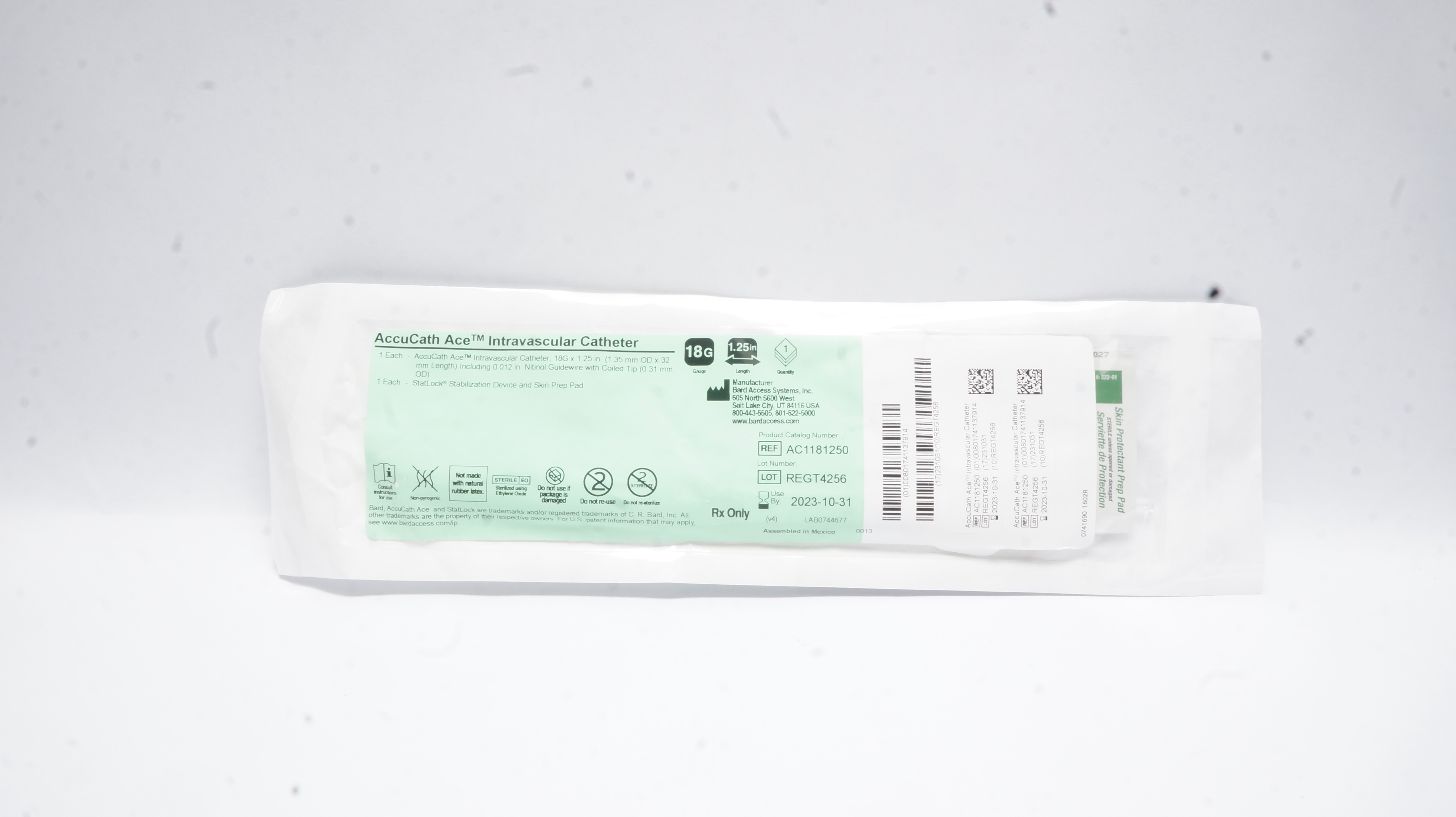 Bard AC1181250 AccuCath Ace Intravascular Cath. Basic Kit, 18G x 1.25inch (x)