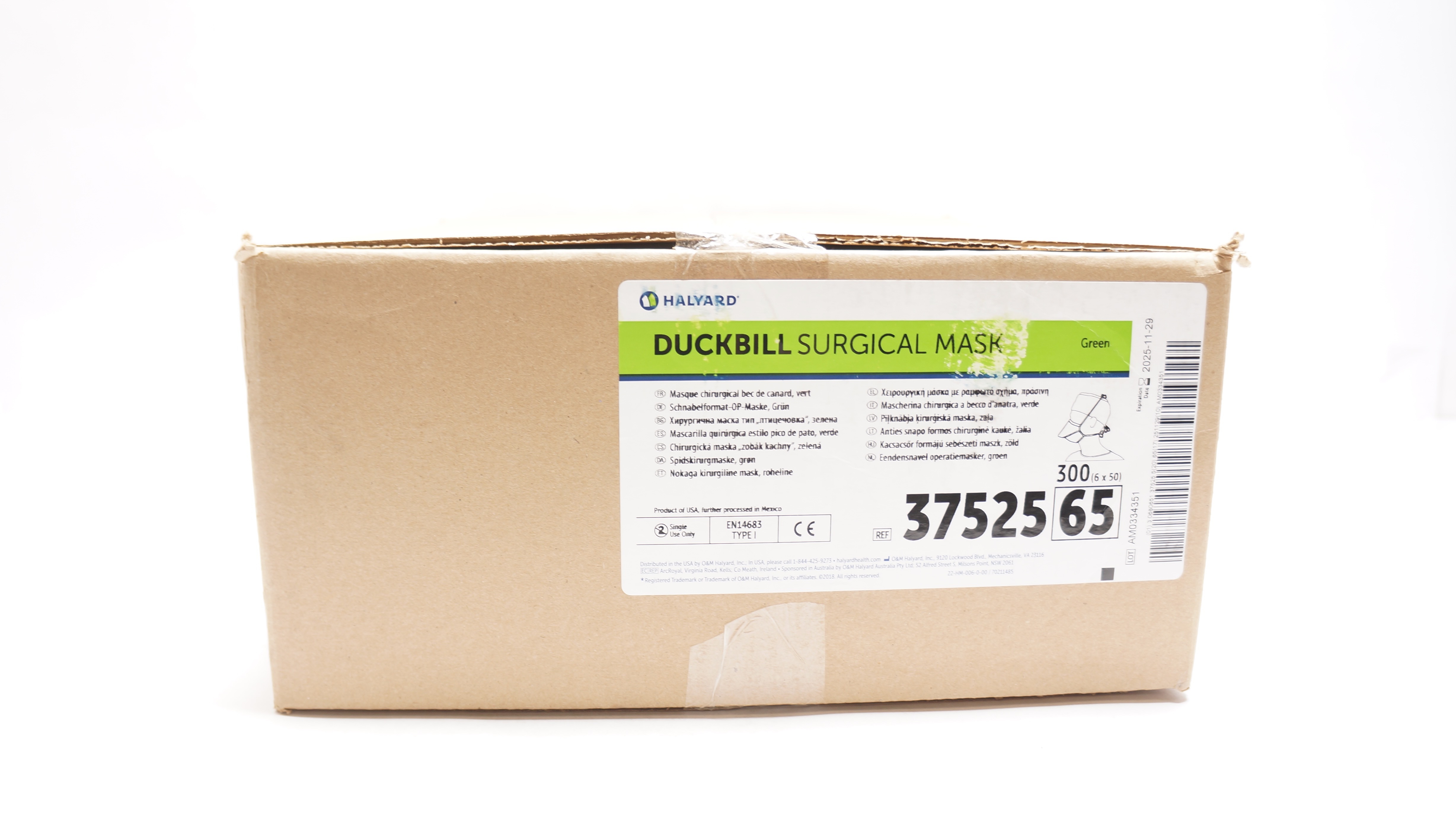 Halyard 3752565 Duckbill Surgical Mask, Green - Box of 300