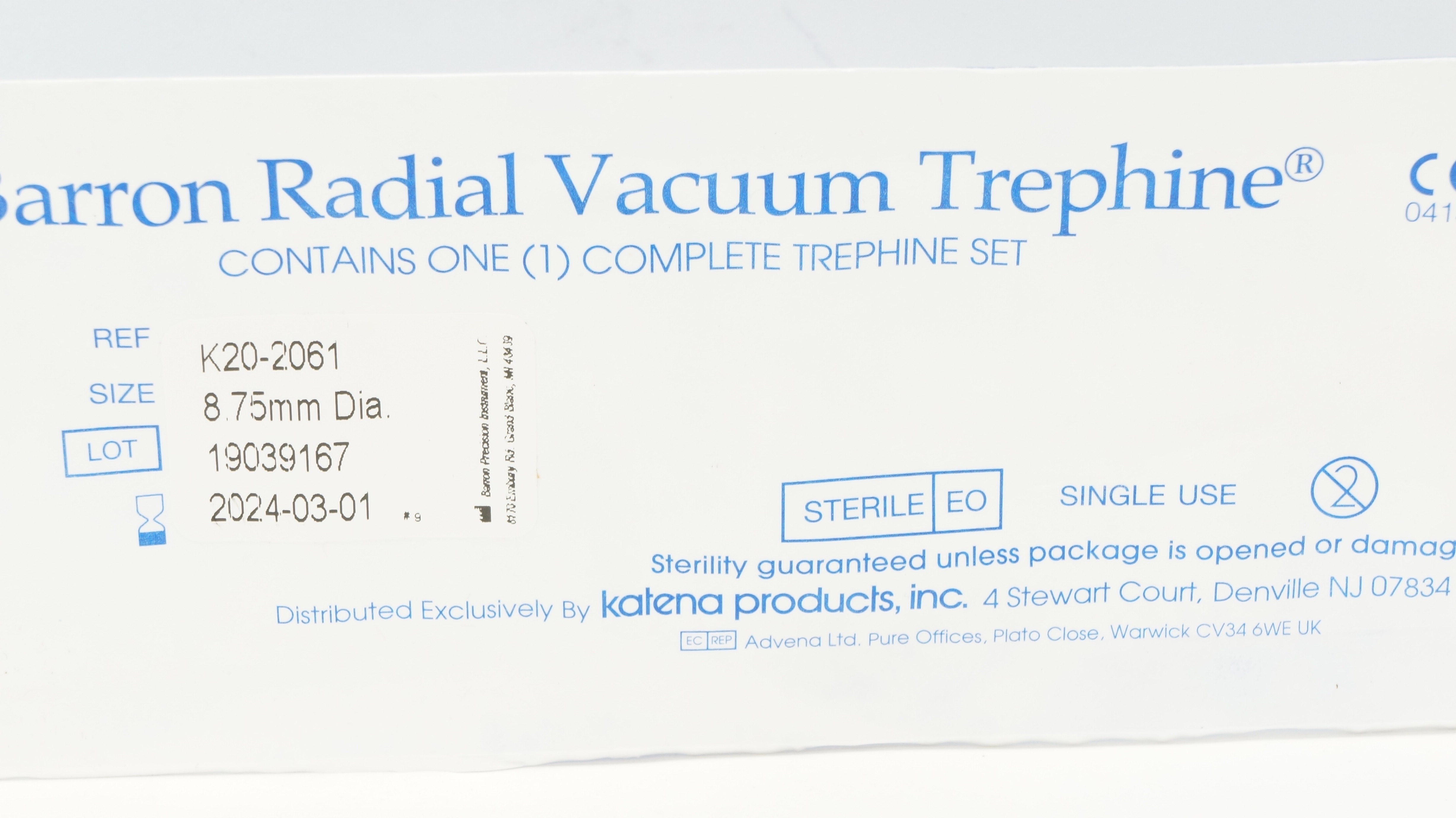 Barron K20-2061 Radial Vacuum Trephine Set 8.75mm Dia. (x)