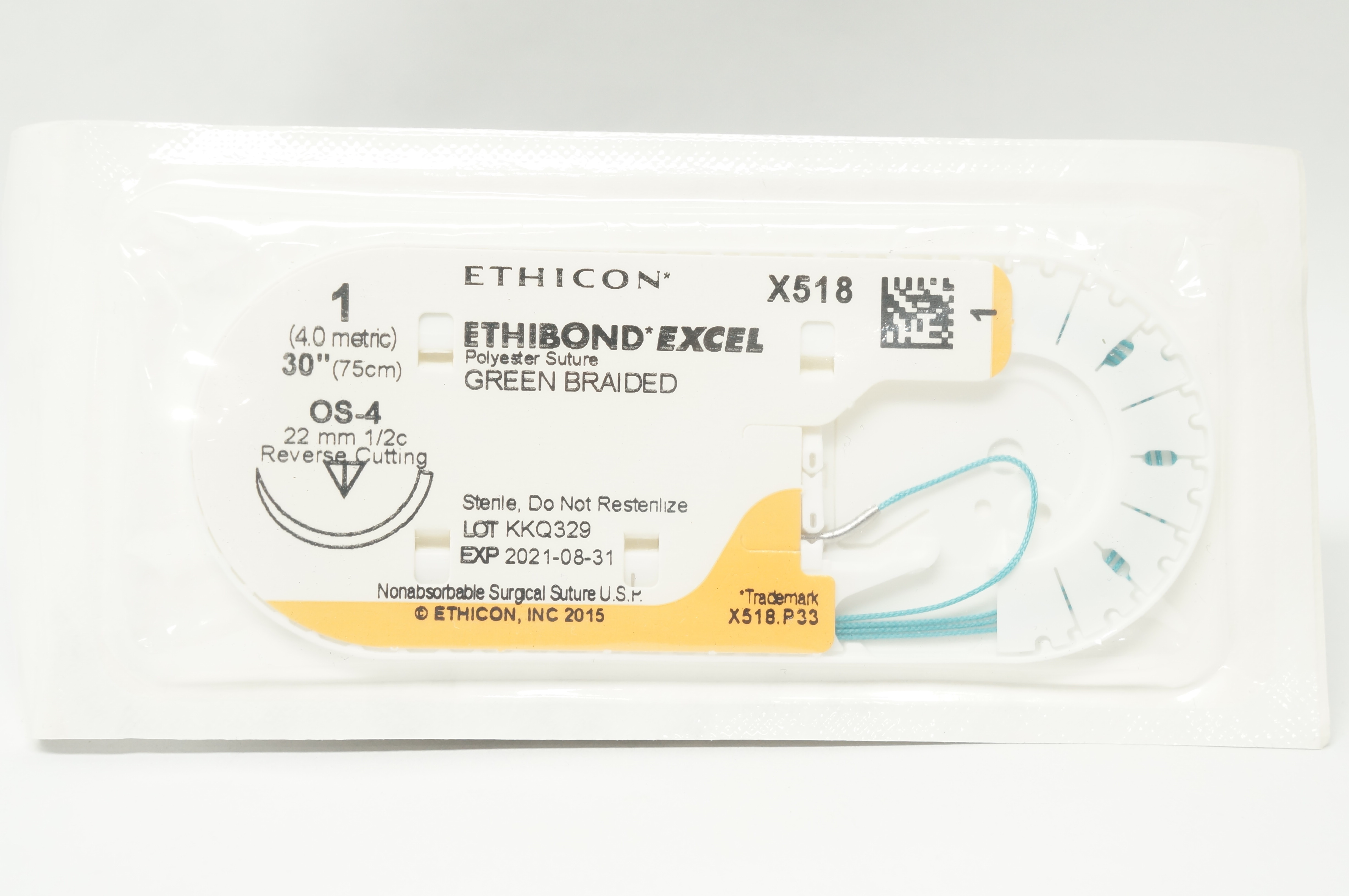 Ethicon X518 1 Ethibond Excel Stre OS-4 22mm 1/2c Reverse Cutting, 30inch (x)