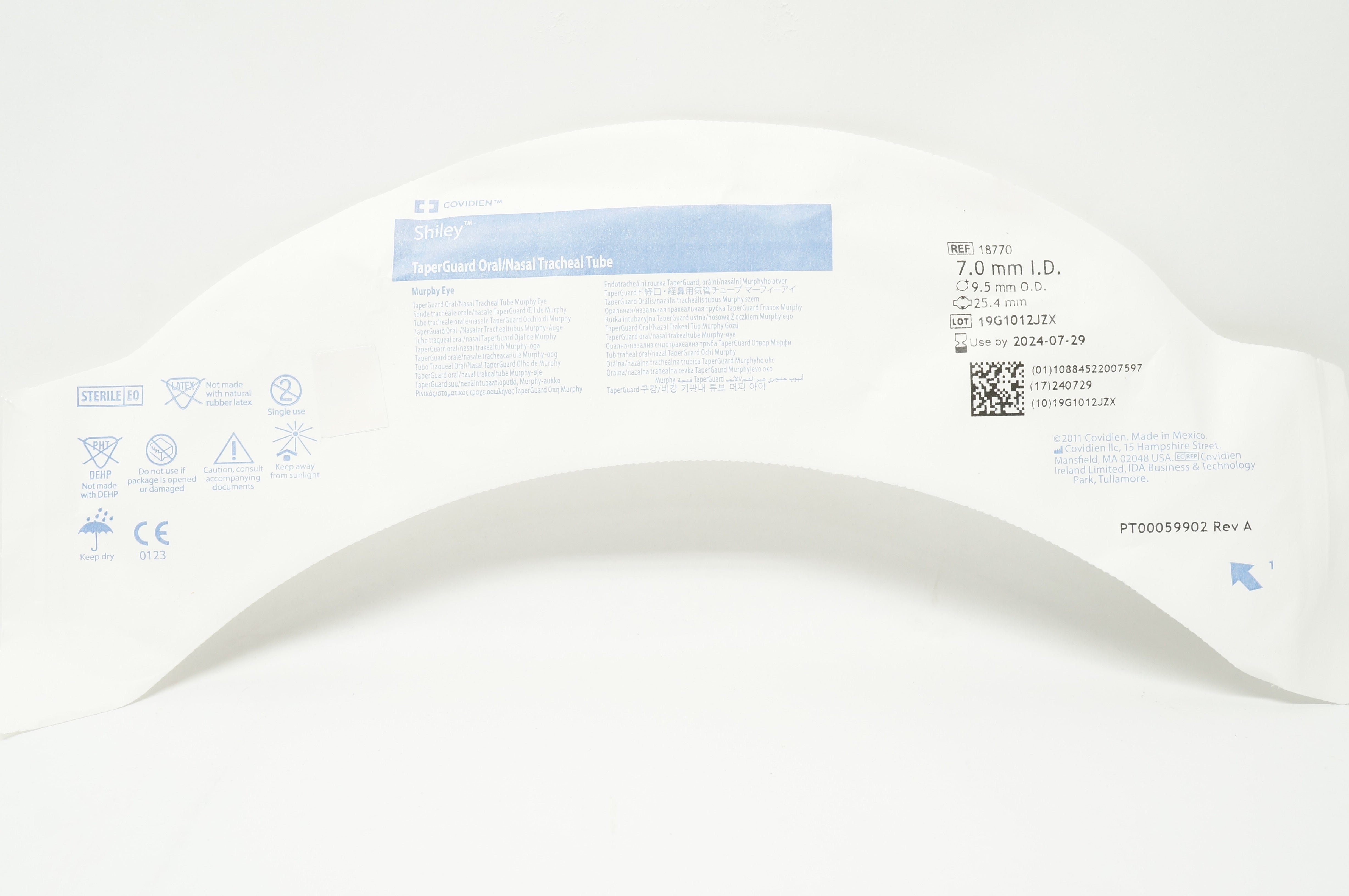 Covidien 18770 Shiley TaperGuard Oral/Nasal Tracheal Tube 7.0mm ID x 9.5mm OD