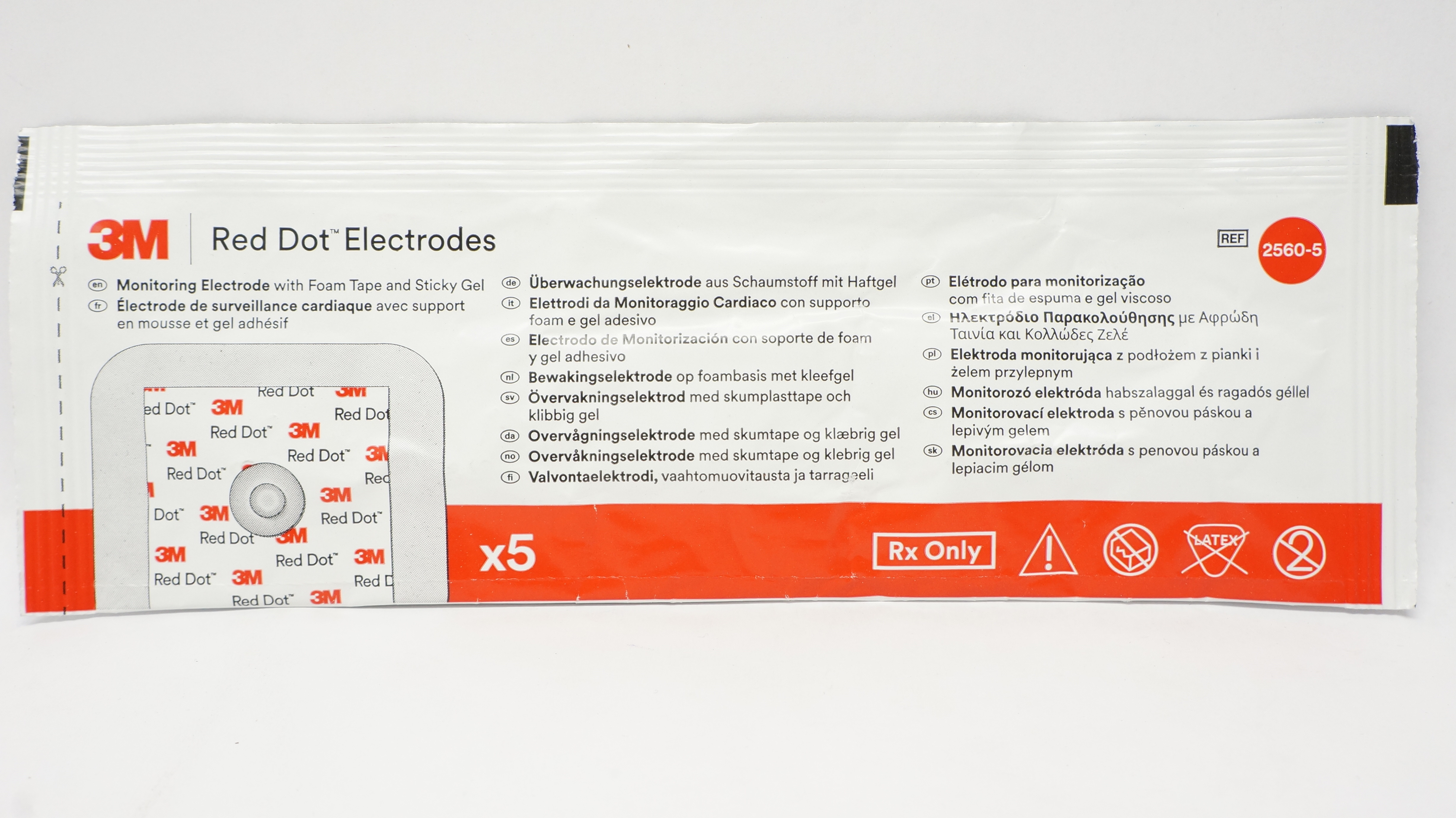 3M 2560-5 Red dot Monitoring Electrode with Foam Tape and Sticky Gel - Pack of 5