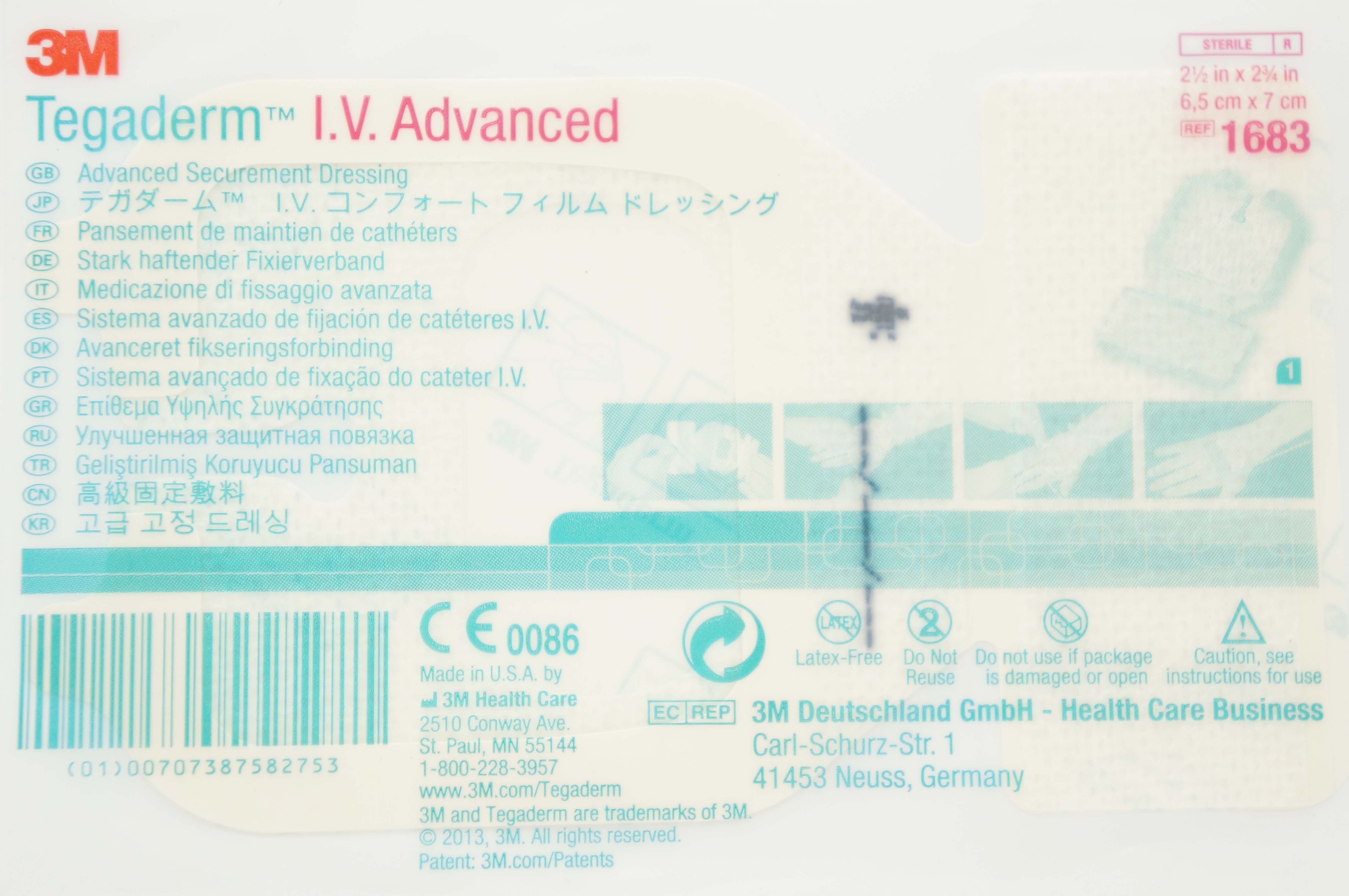 3M 1683 Tegaderm I.V. Advanced Securement Dressing 2-1/2inch x 2-3/4 inch (x)