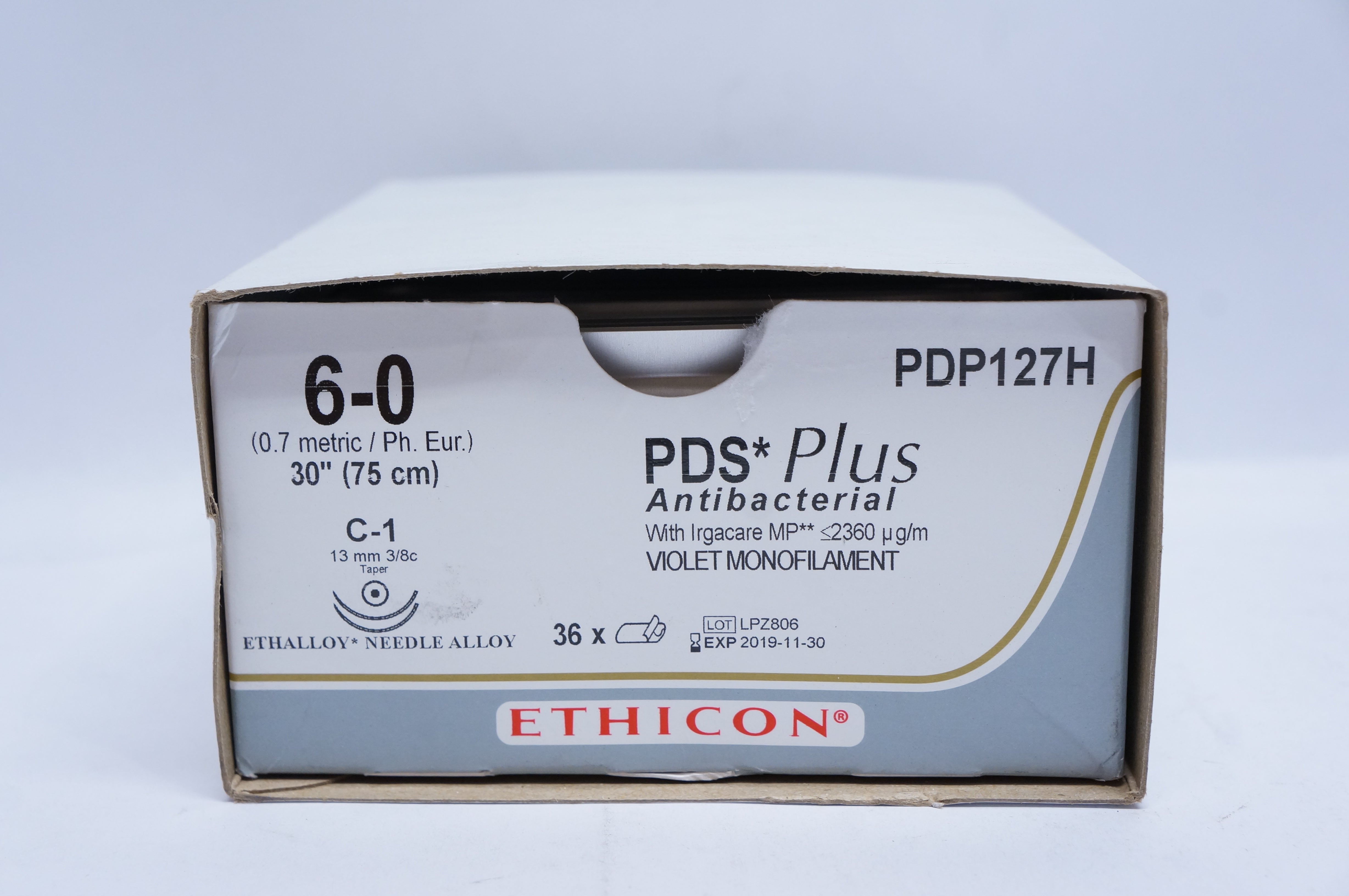 Ethicon PDP127H 6-0 PDS Plus Antibacterial, C-1, 13mm 3/8c, 30inch (x)-Box of 36