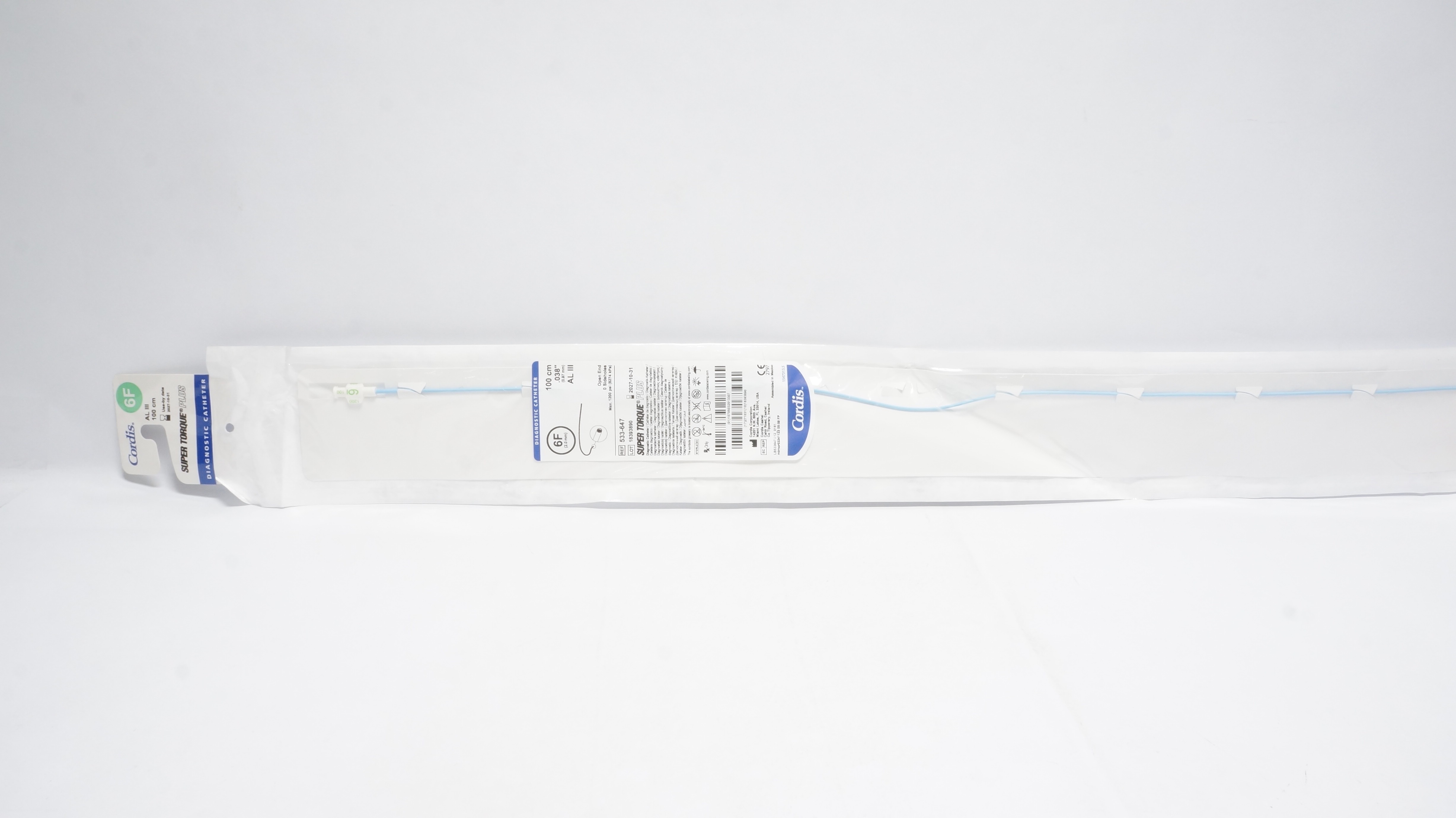 Cordis 533-647 Super Torque Plus Diagnostic Cath. 6F x 100cm x 0.038inch