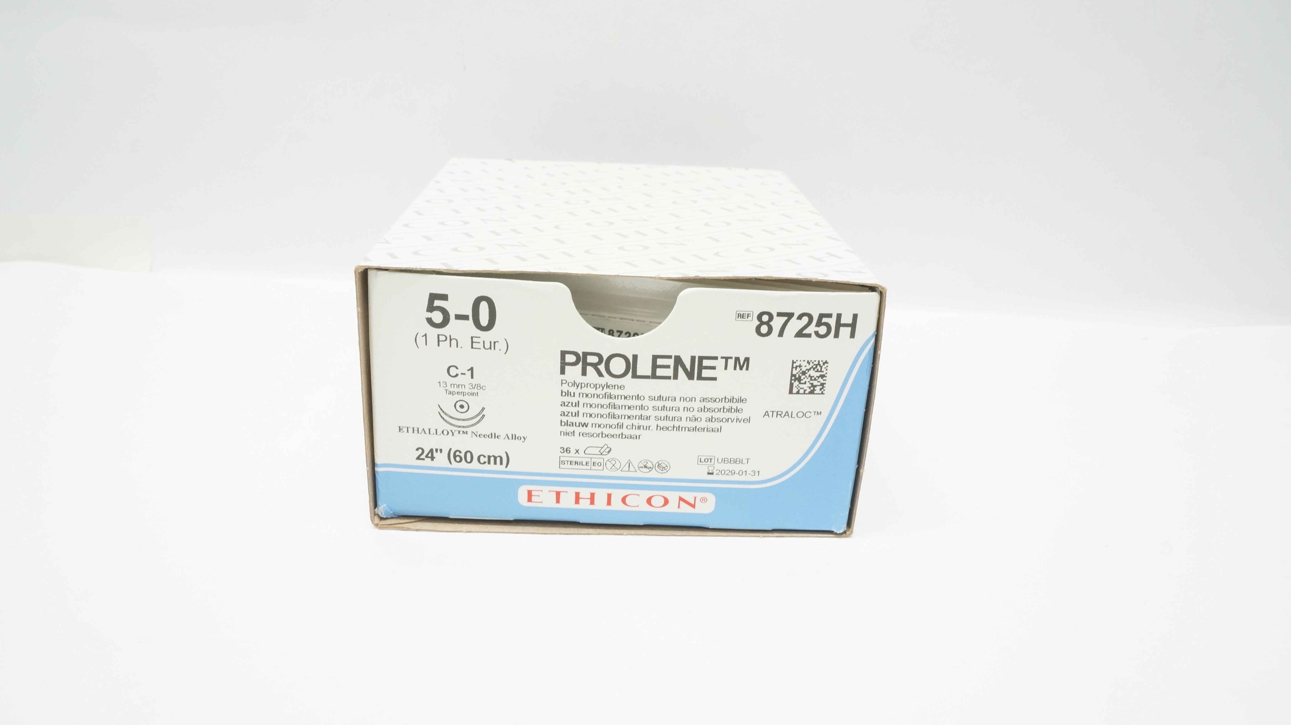 Ethicon 8725H 5-0 PROLENE Stre C-1 Taper 13mm 3/8c Taperpoint 24In-Box of 36