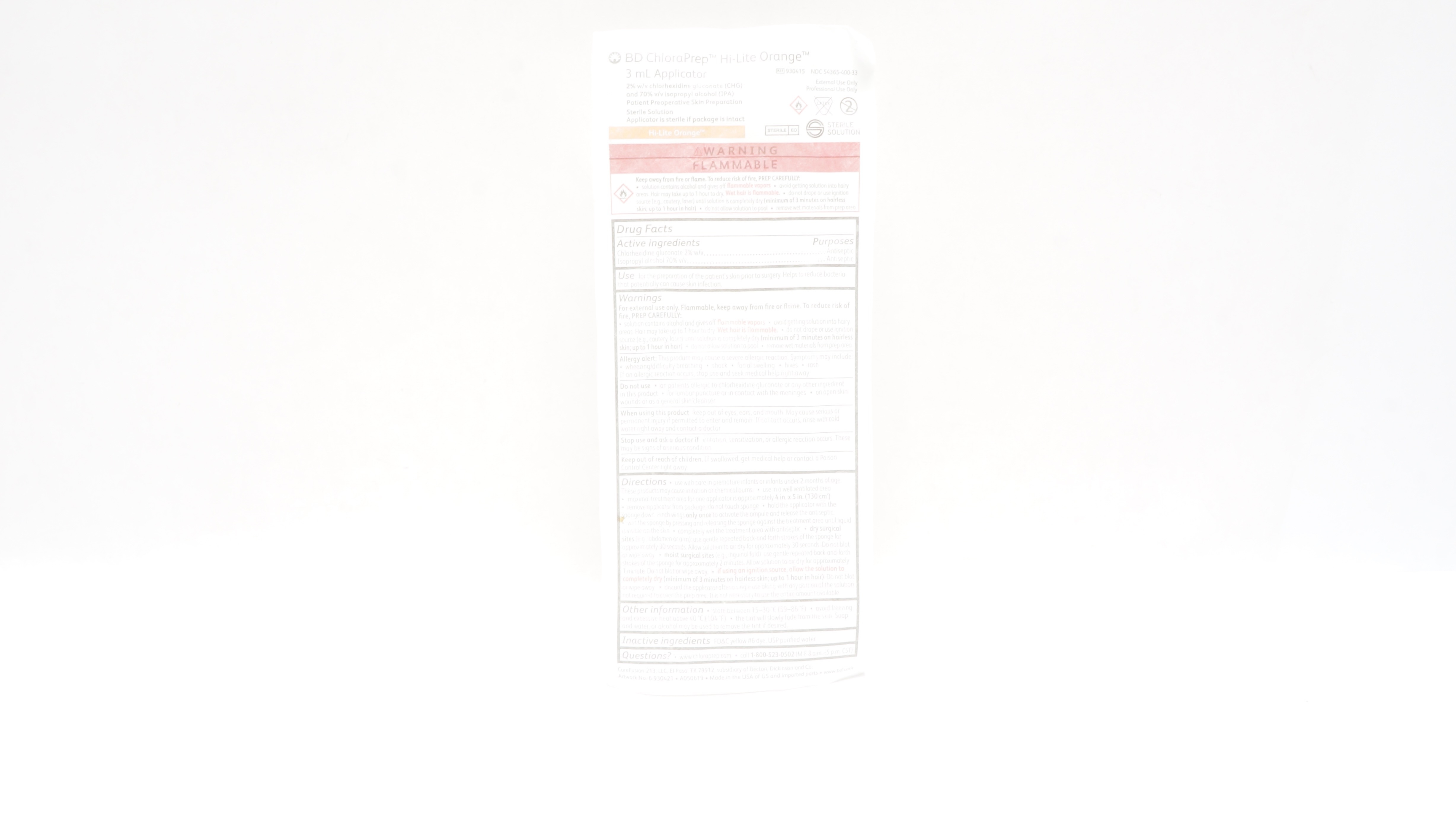 BD 930415 ChloraPrep Hi-Lite Orange 3mL Applicator