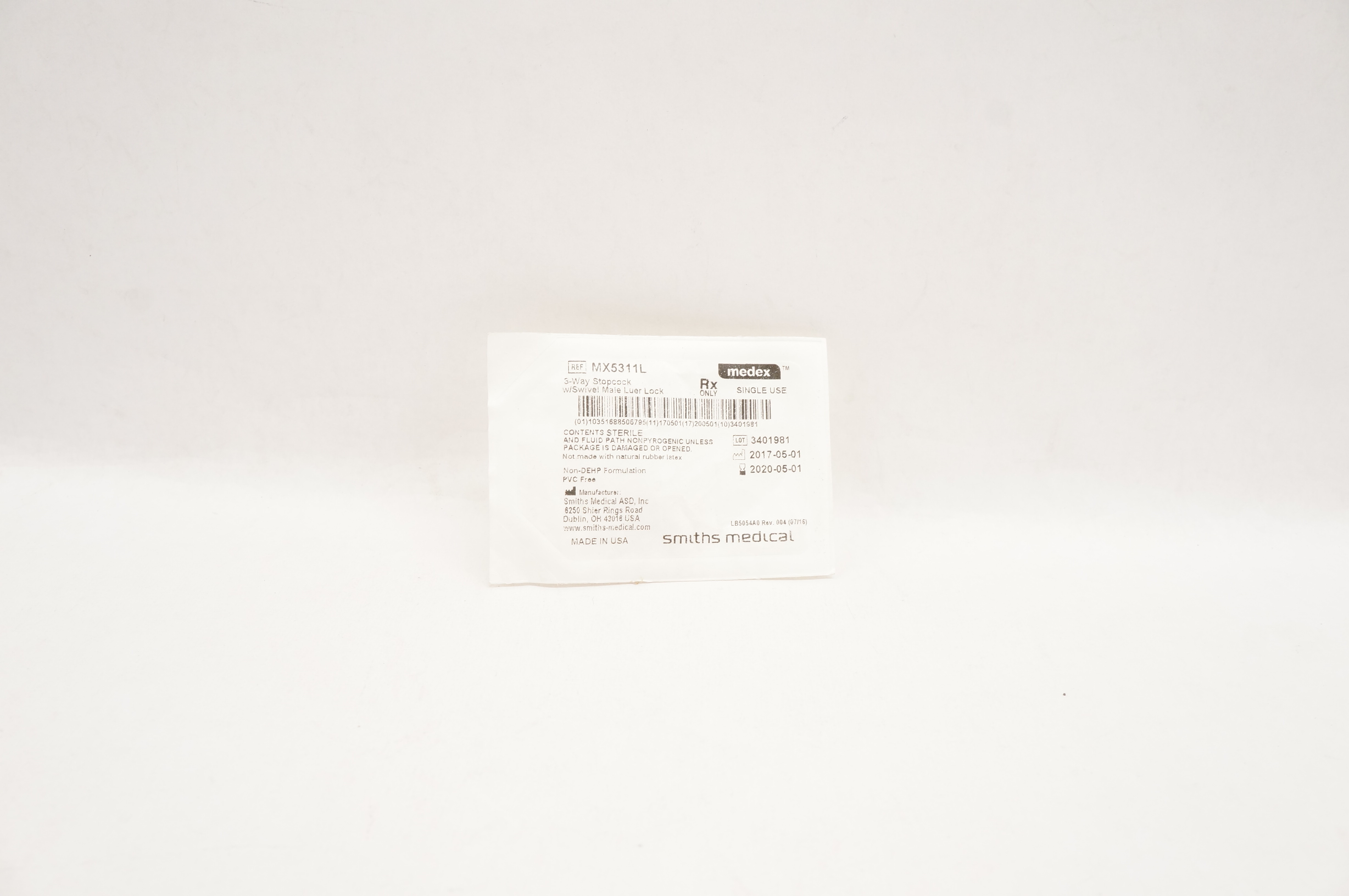 Smiths Medical MX5311L Medex 3-Way Stopcock w/Swivel Male Luer Lock (x)