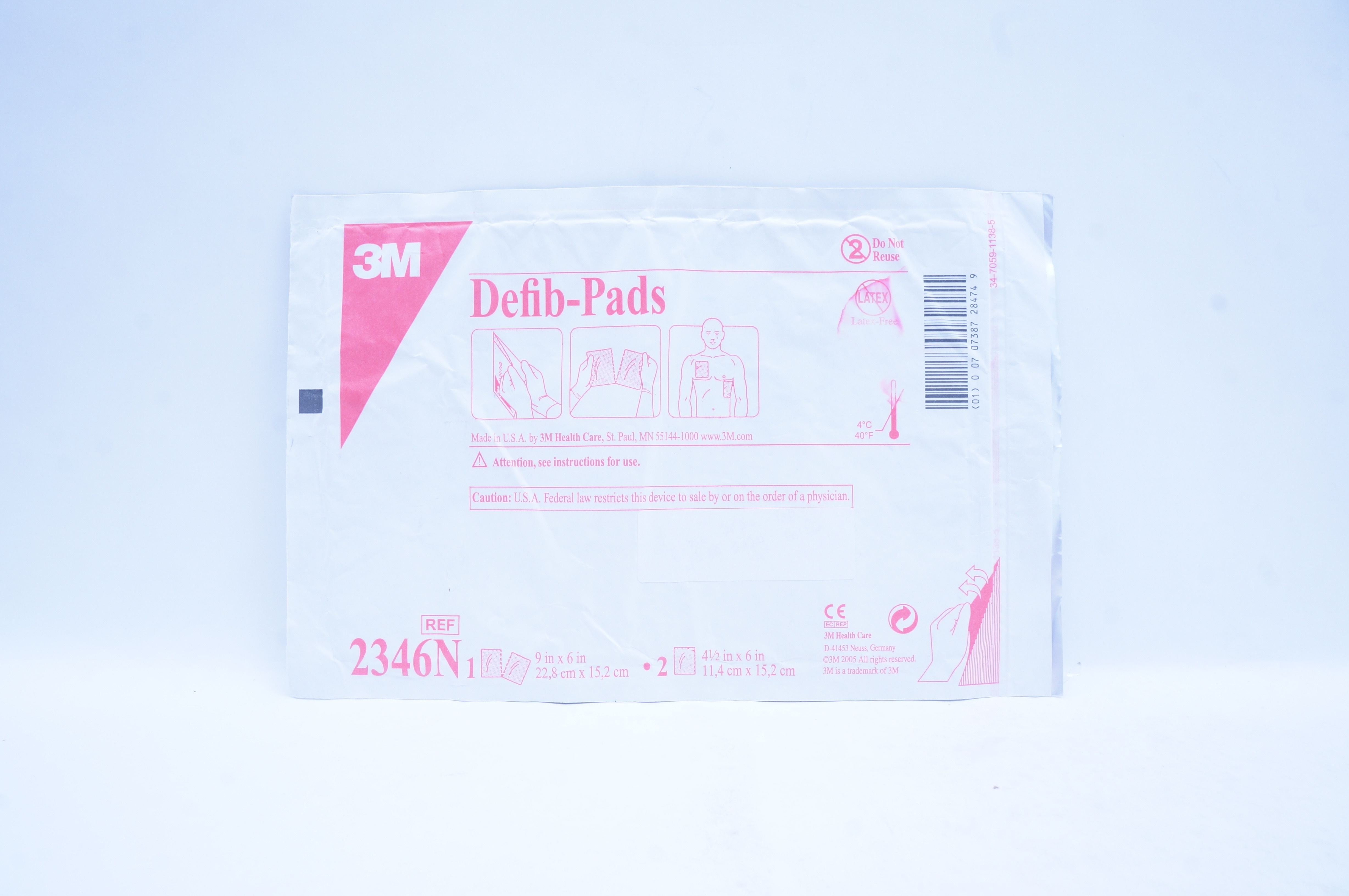 3M 2346N Defib-Pads 9inch x 6inch, 4-1/2inch x 6inch (x)