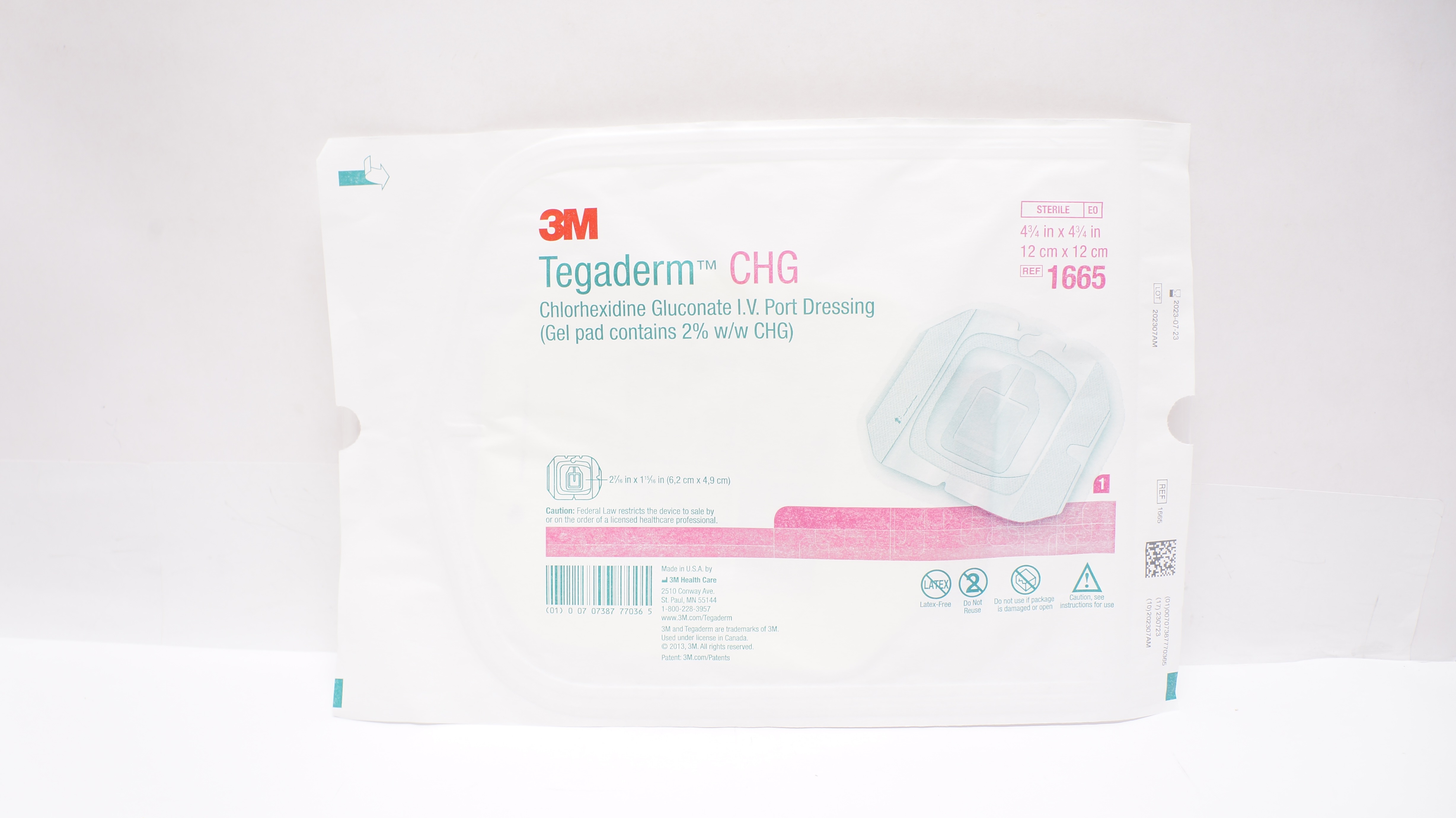3M 1665 Tegaderm Chlorhexidine Gluconate IV Port Dressing 4 3/4 x 4 3/4inch (x)