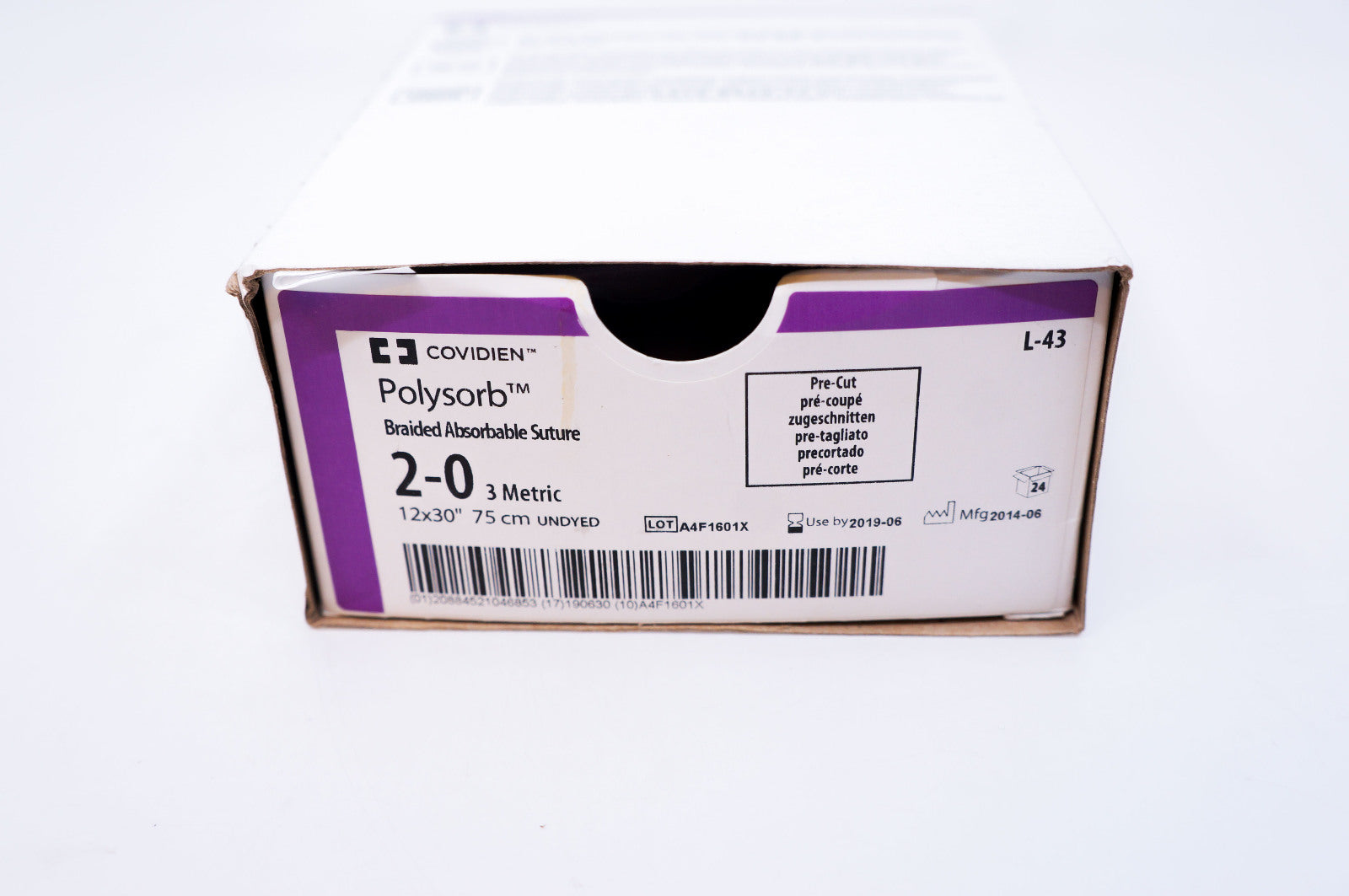 Covidien L-43 2-0 Polysorb Braided Absorbable Stre, 12x30inch (x) ~ Box of 23