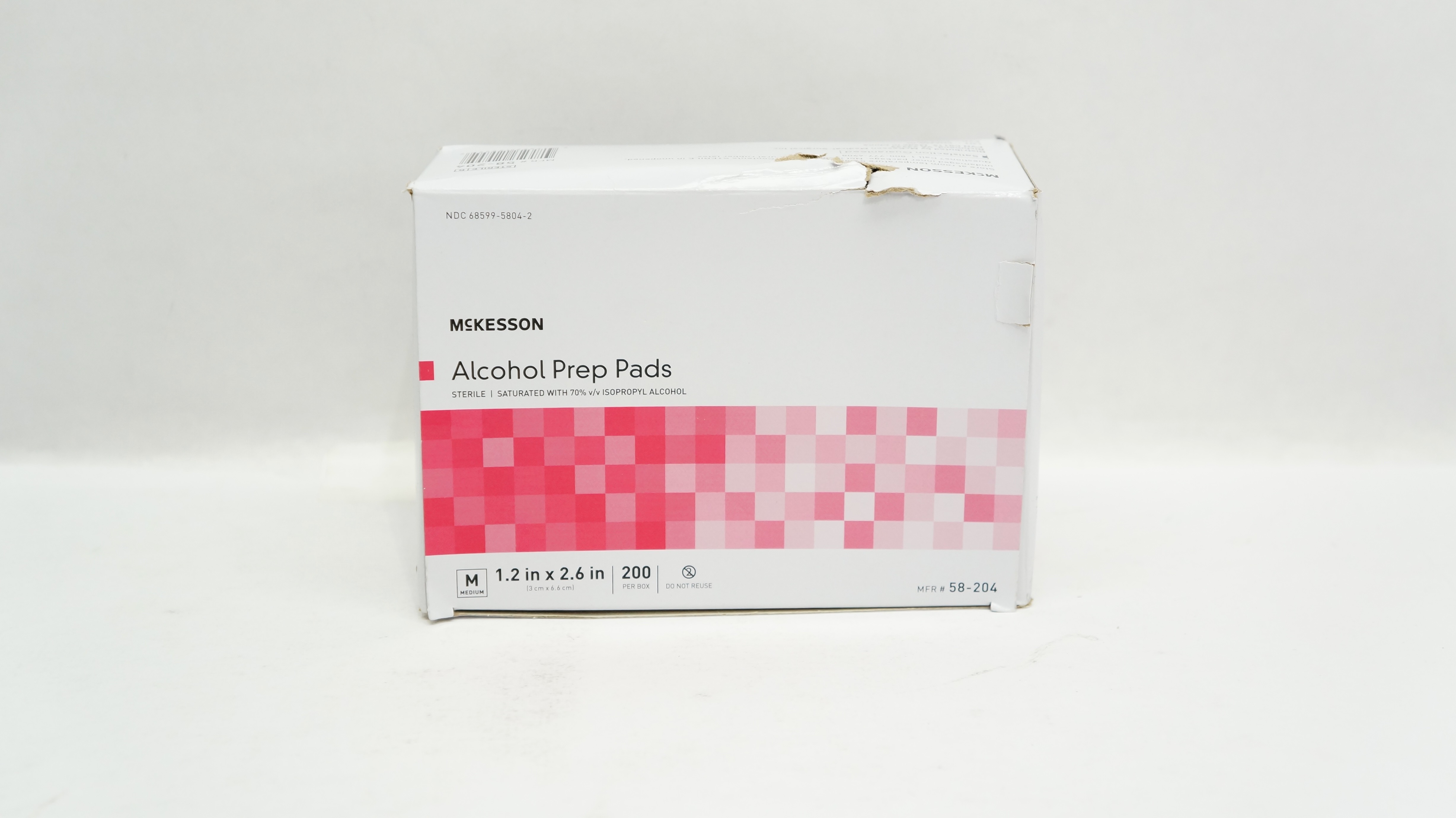 McKesson 58-204 Alcohol Prep Pads, Medium 1.2inch x 2.6inch - Box of 200