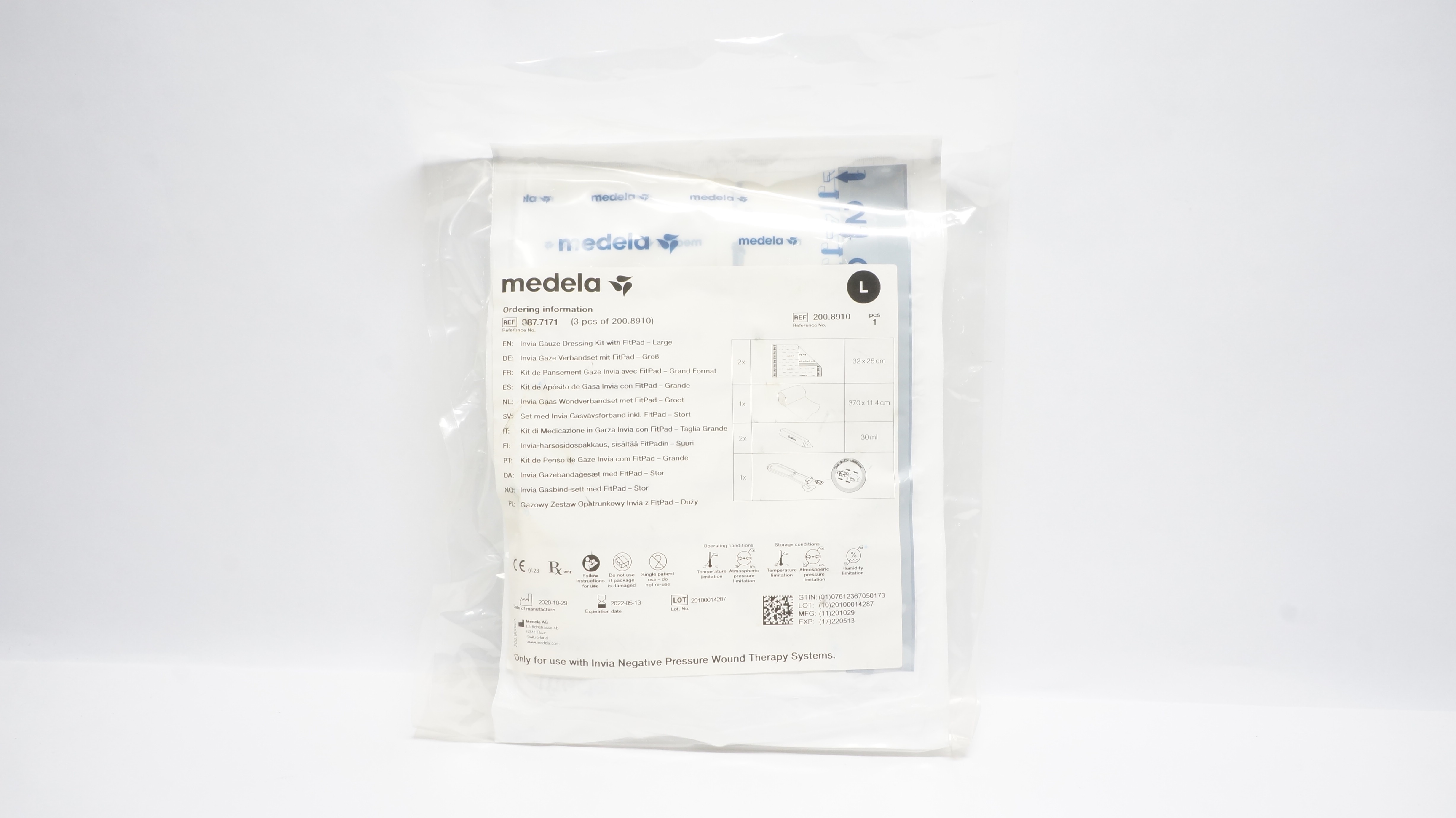 Medela AG 087.7171 Invia Gauze Dressing Kit w/ FitPad, Large (x)