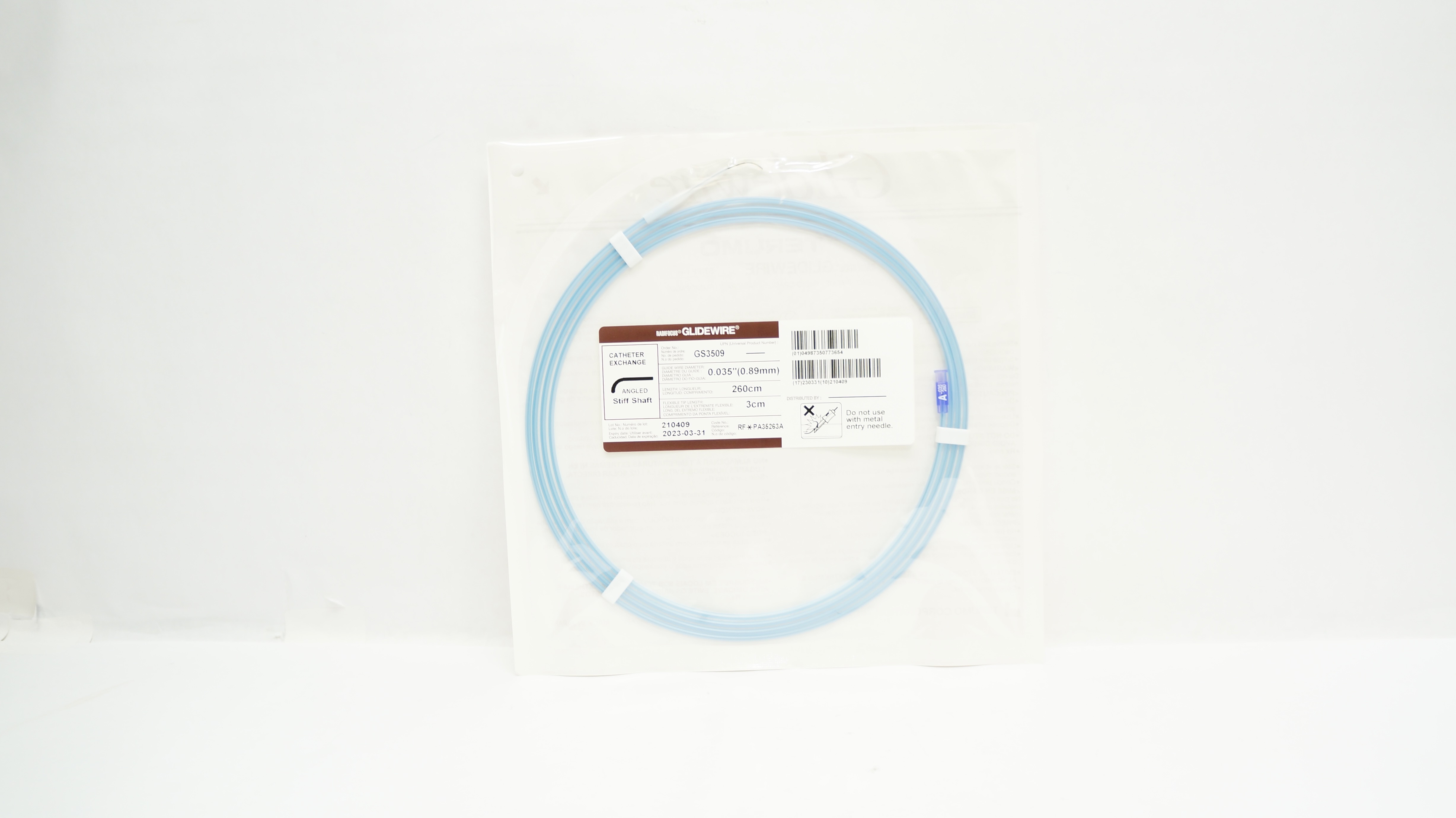 Terumo RF*PA35263A Glidewire Cath. Exchange Angled Stiff .035in x 260cm (x)