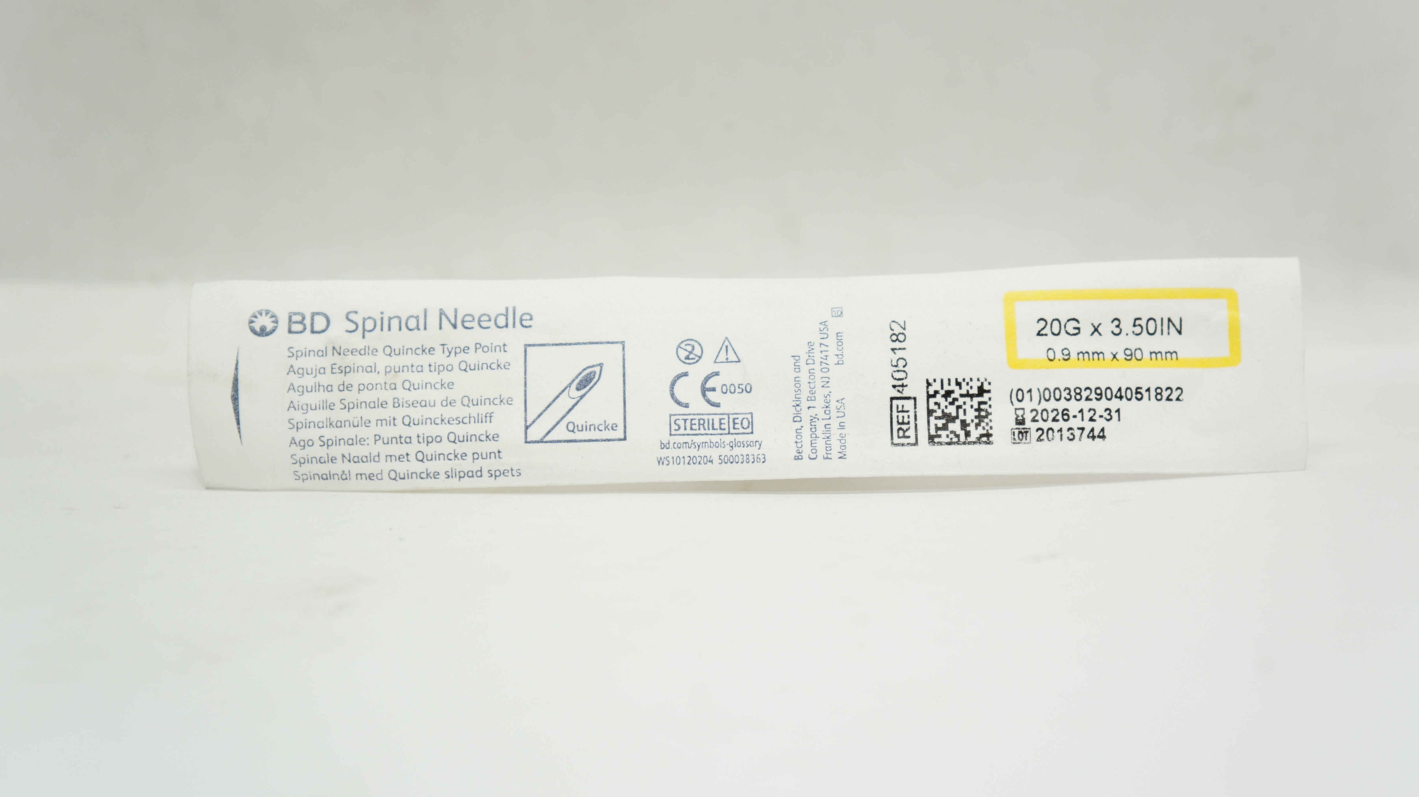 BD 405182 Spinal Ndle Quincke Type Point 20G x 3.50inch