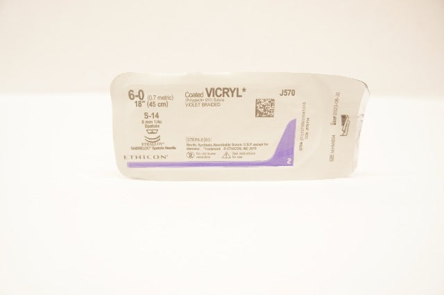 Ethicon J570 6-0 VICRYL, S-14, 8mm 1/4c Spatula, 18inch
