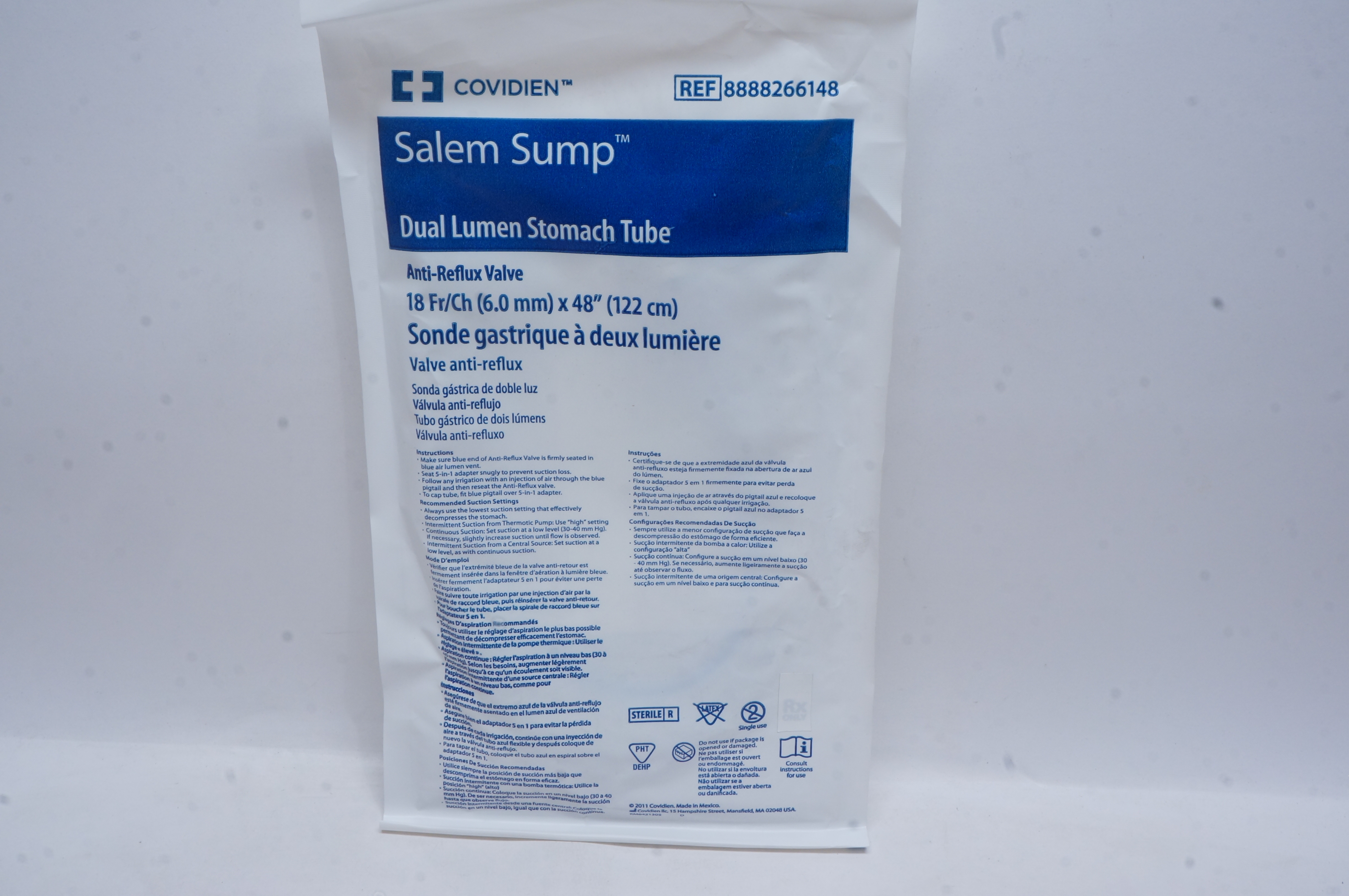 Covidien 8888266148 Salem Sump Dual Lumen Stomach Tube 18Fr. x 48inch